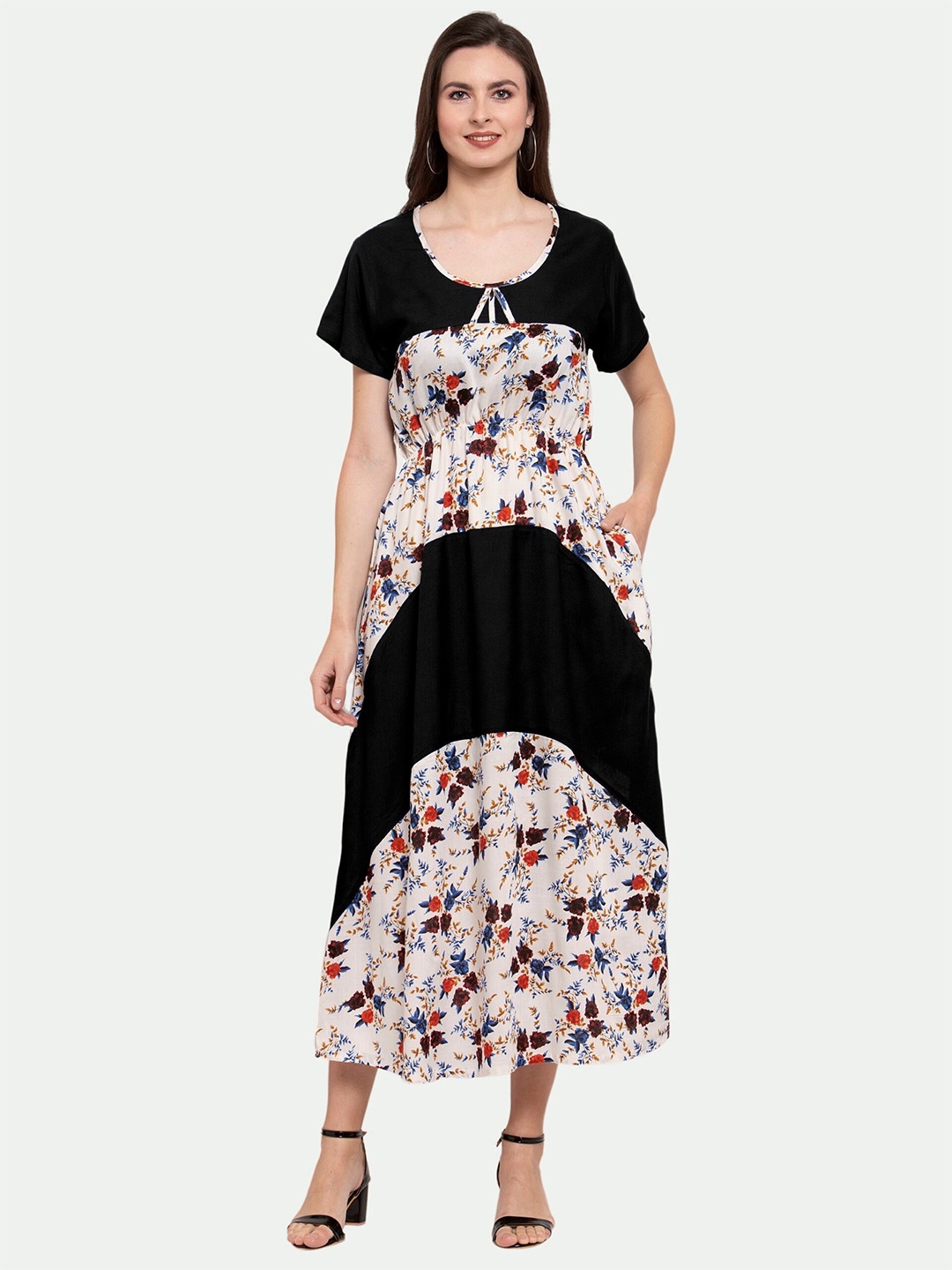 

PATRORNA Floral Midi Cotton Dress, Black