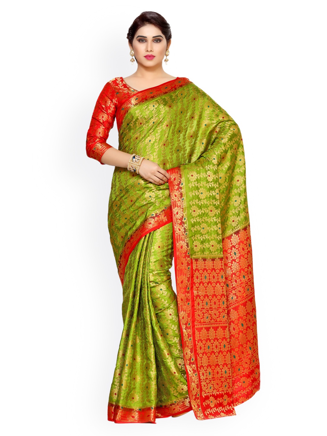 MIMOSA by Kupinda Green & Red Art Silk Woven Design Kanjeevaram Saree