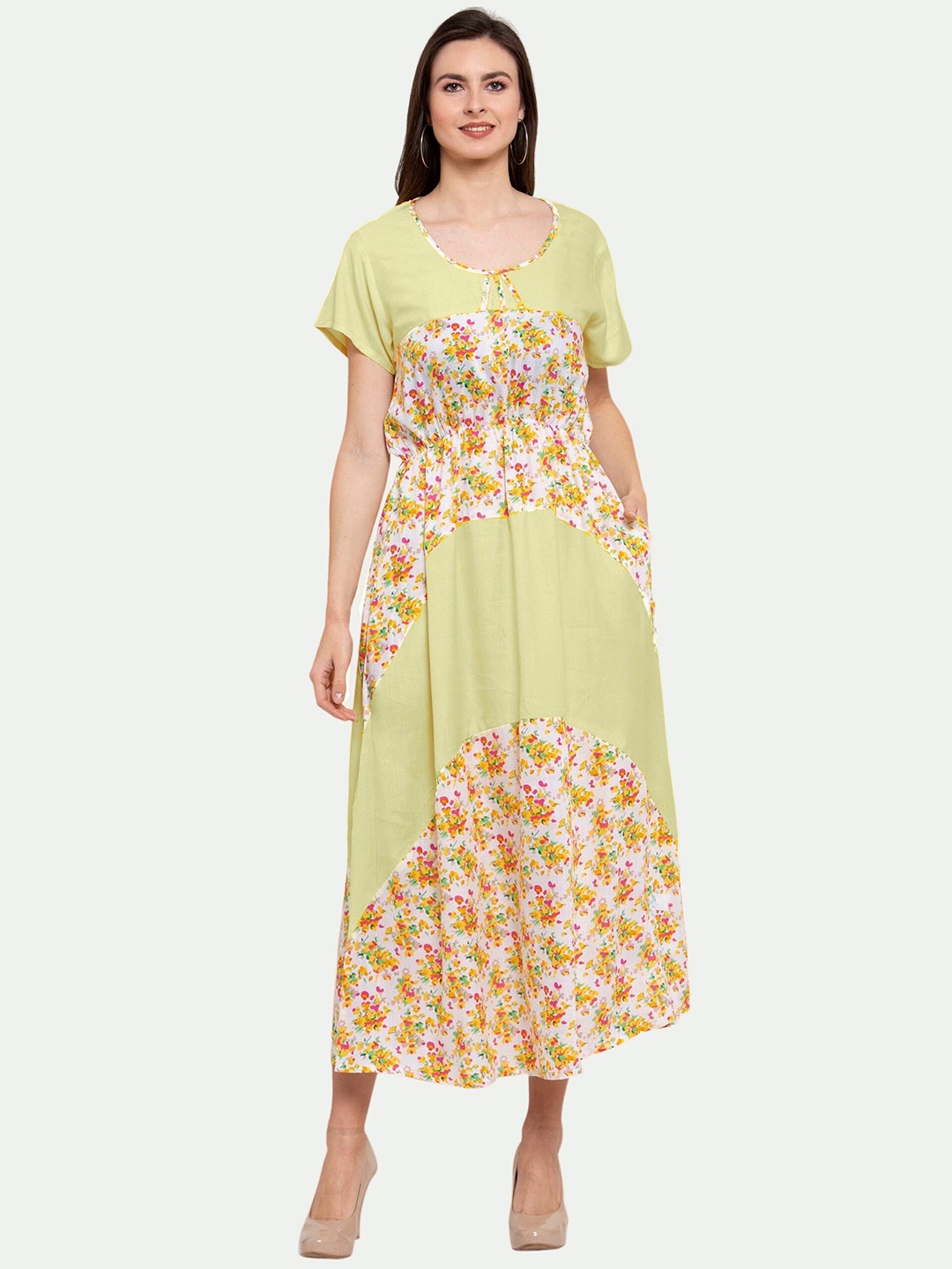 

PATRORNA Cotton Floral A-Line Maxi Dress, Yellow