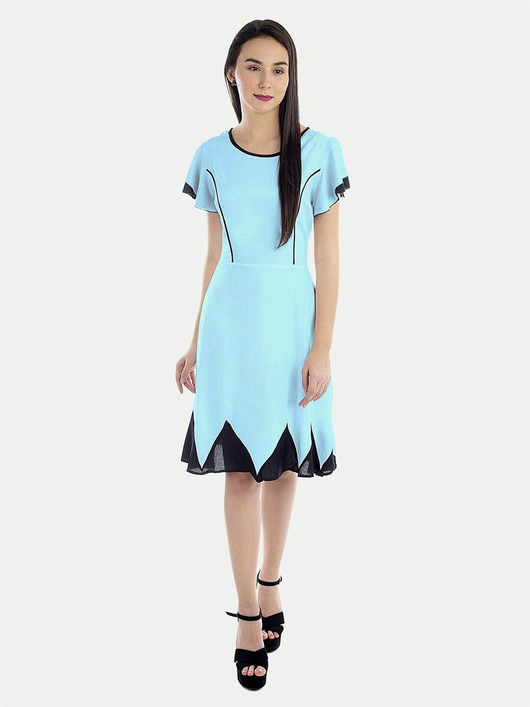 

PATRORNA Printed Cotton Knee Length Dress, Blue
