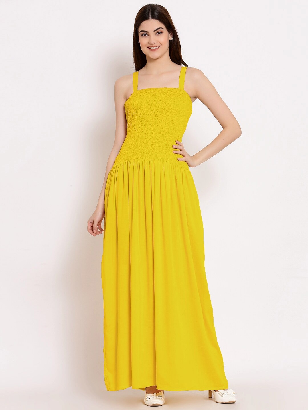 

PATRORNA Smocked Maxi Cotton Dress, Yellow