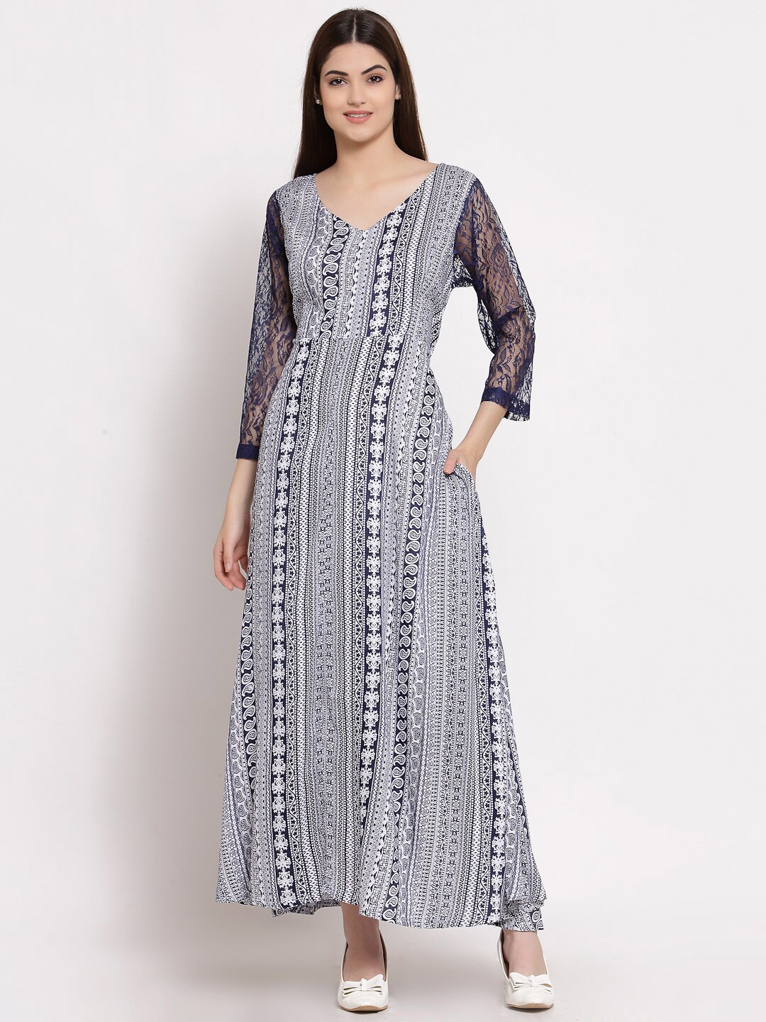 

PATRORNA Ethnic Motifs Maxi Cotton Dress, White