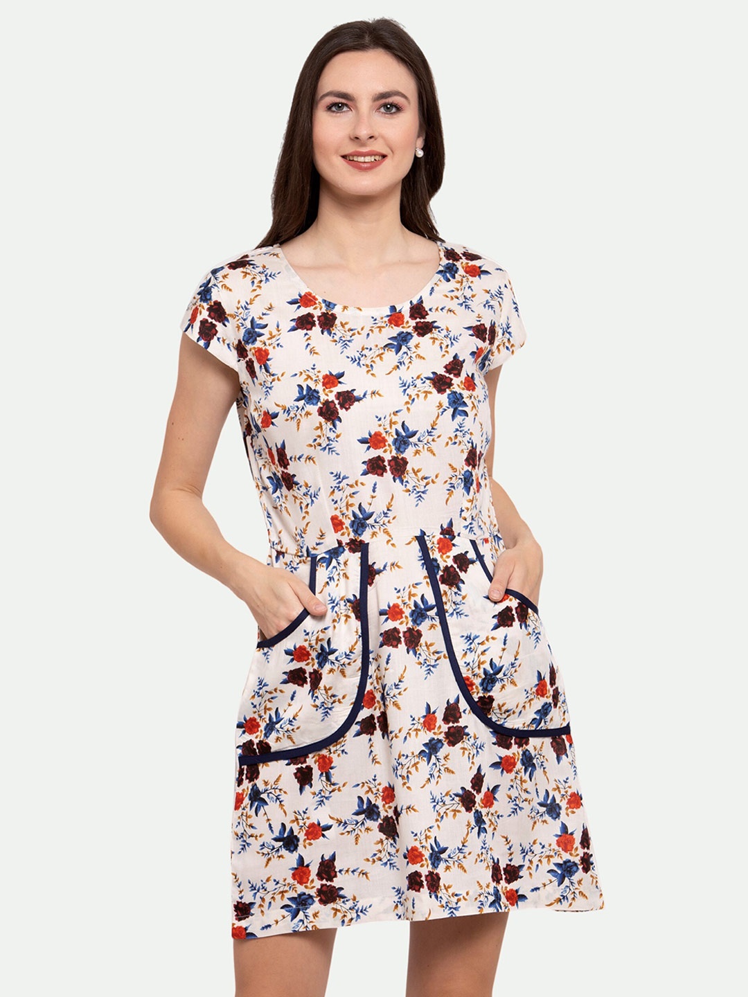 

PATRORNA Floral Printed Cotton A-Line Dress, White