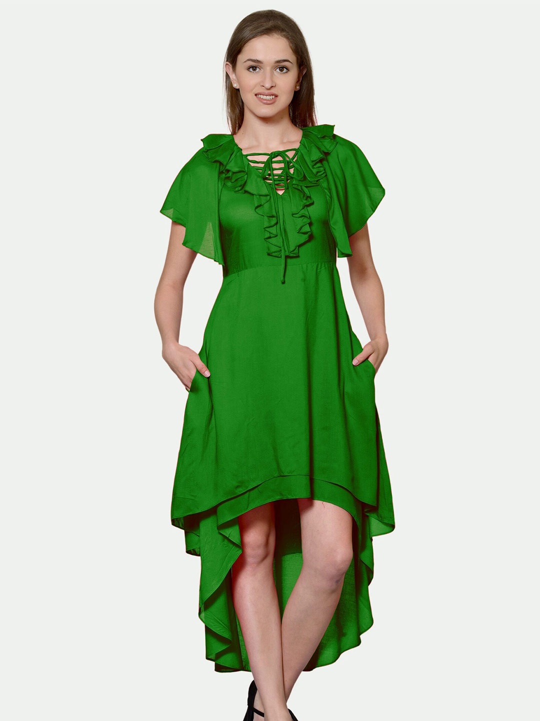 

PATRORNA Tie-Up Neck Cotton Dress, Green
