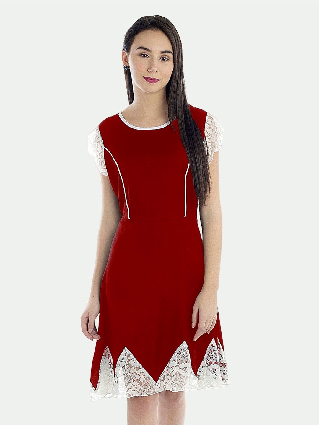 

PATRORNA Flutter sleeved Cotton Dress, Maroon
