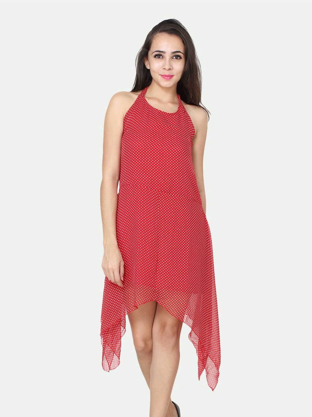 

PATRORNA Halter Neck A-Line Cotton Dress, Red