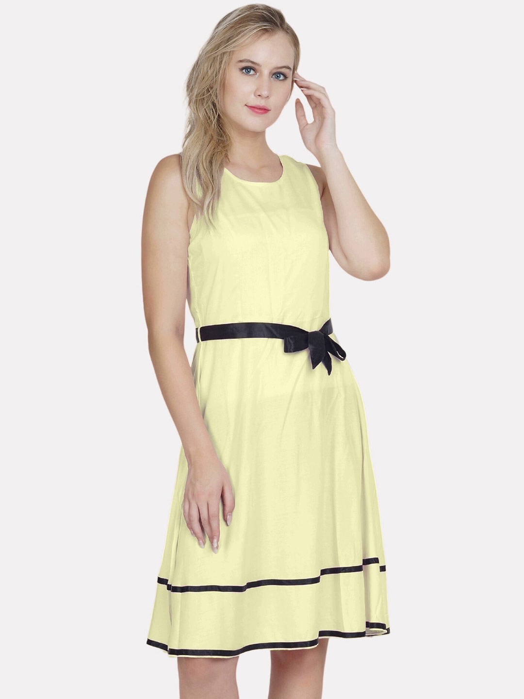 

PATRORNA Sleeveless Cotton Flared Dress, Cream
