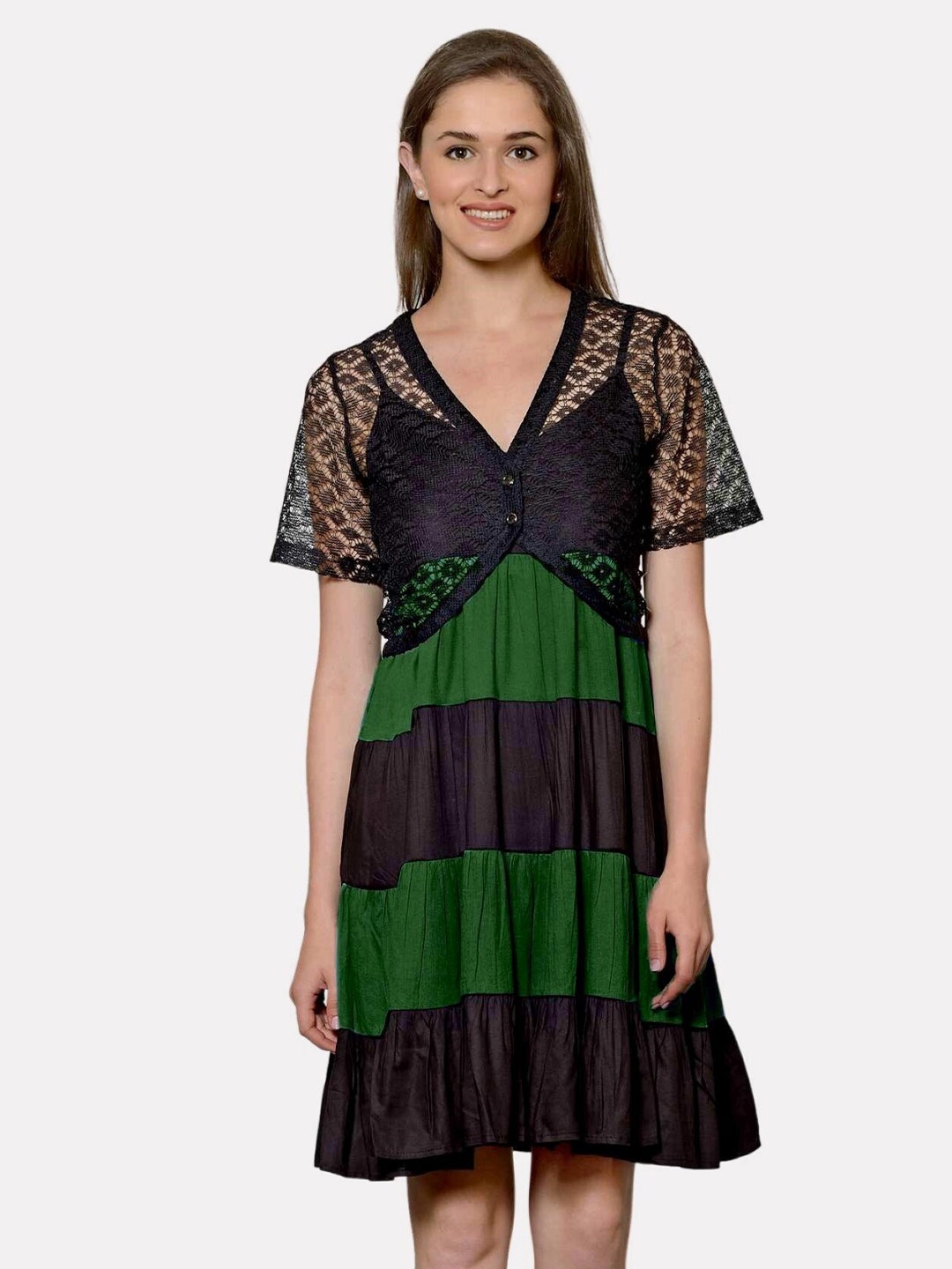 

PATRORNA Colourblocked Mini Dress With Shrug, Black