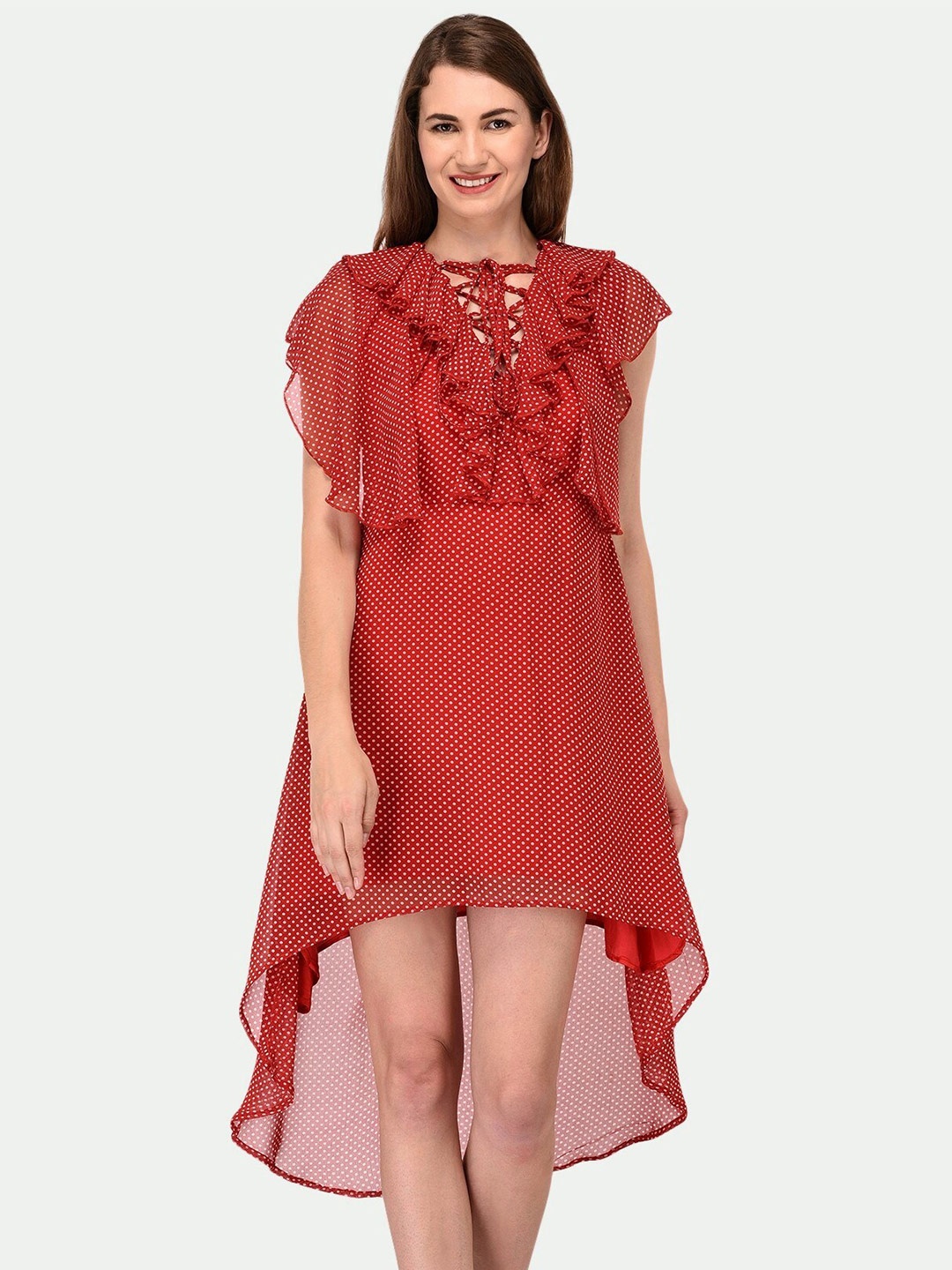 

PATRORNA Tie-Up Neck Cotton Dress, Red