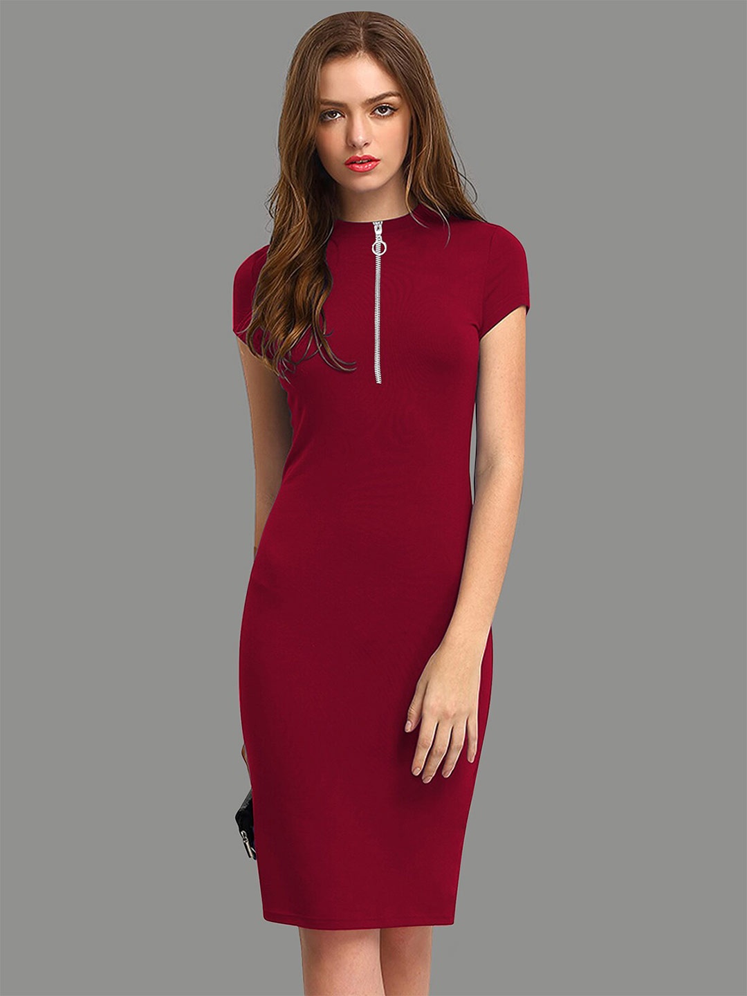 

LONDON BELLY Round Neck Sheath Dress, Maroon