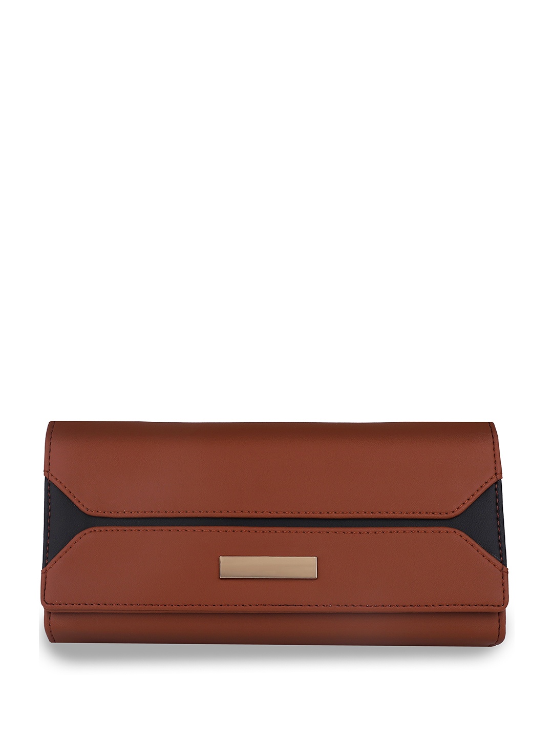 

YESSBENZA Women Colourblocked Buckle Detail Two Fold Wallet, Tan