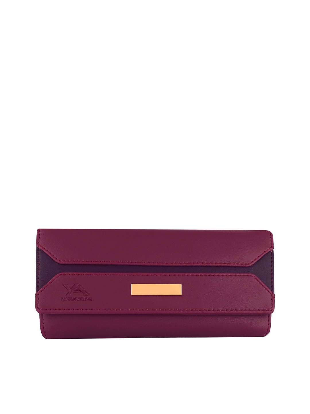 

YESSBENZA Women Colourblocked Buckle Detail Two Fold Wallet, Maroon