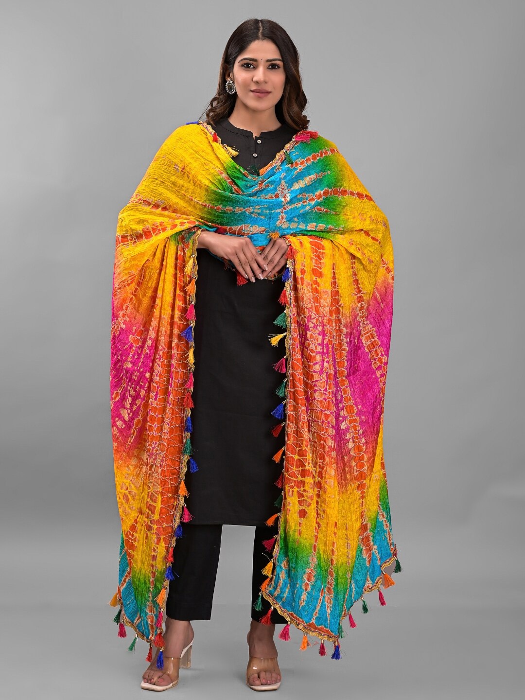 

Apratim Dyed Art Silk Shibori Dupatta, Yellow