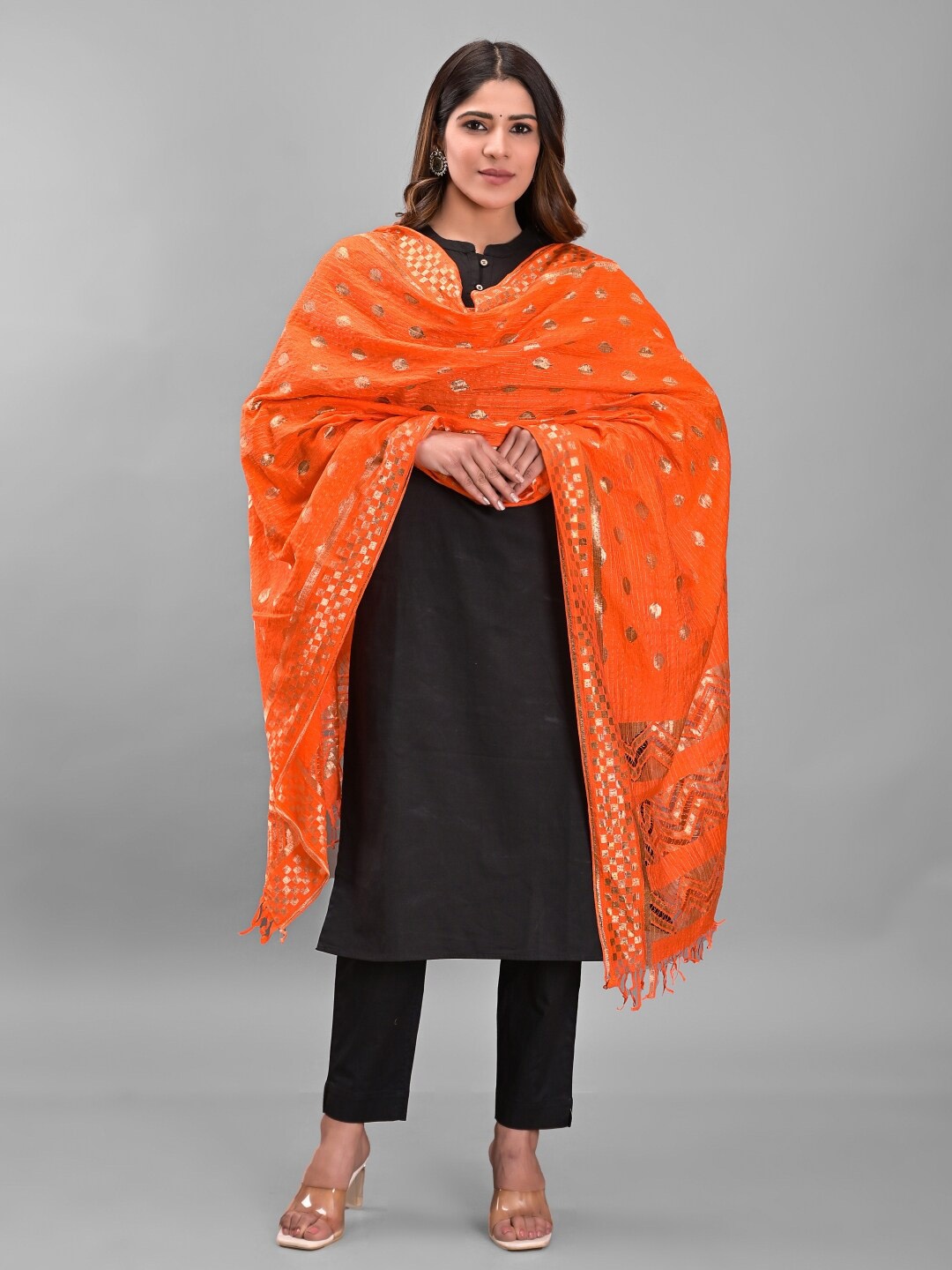 

Apratim Woven Design Zari Silk Dupatta, Orange