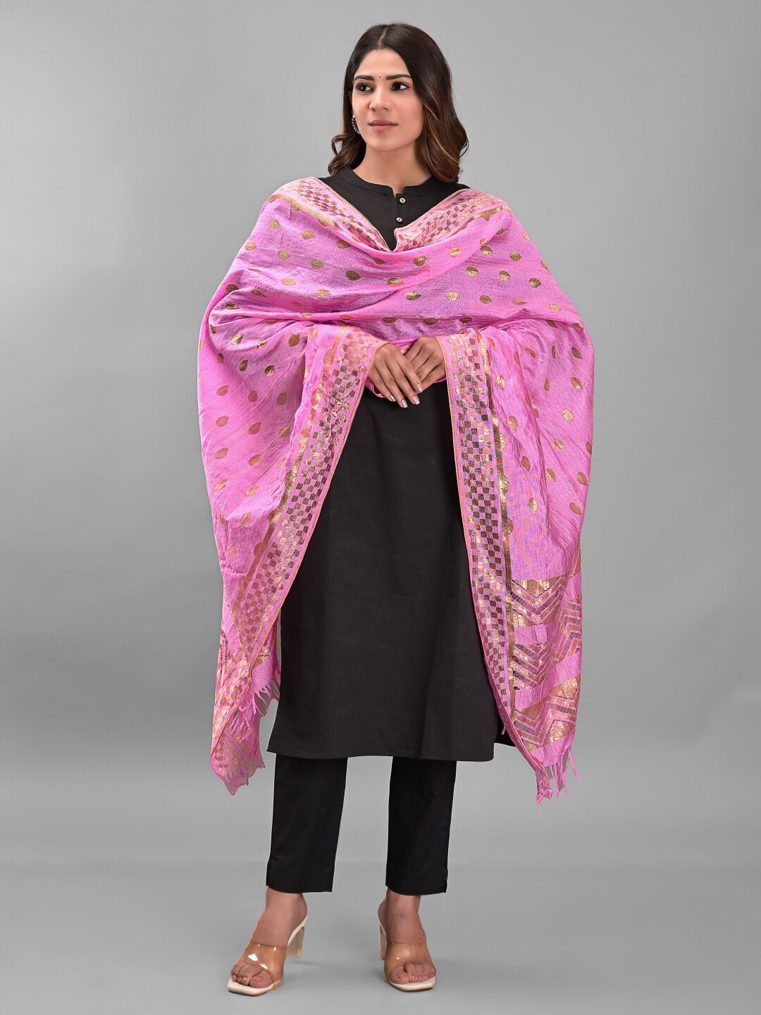 

Apratim Woven Design Silk Dupatta, Pink