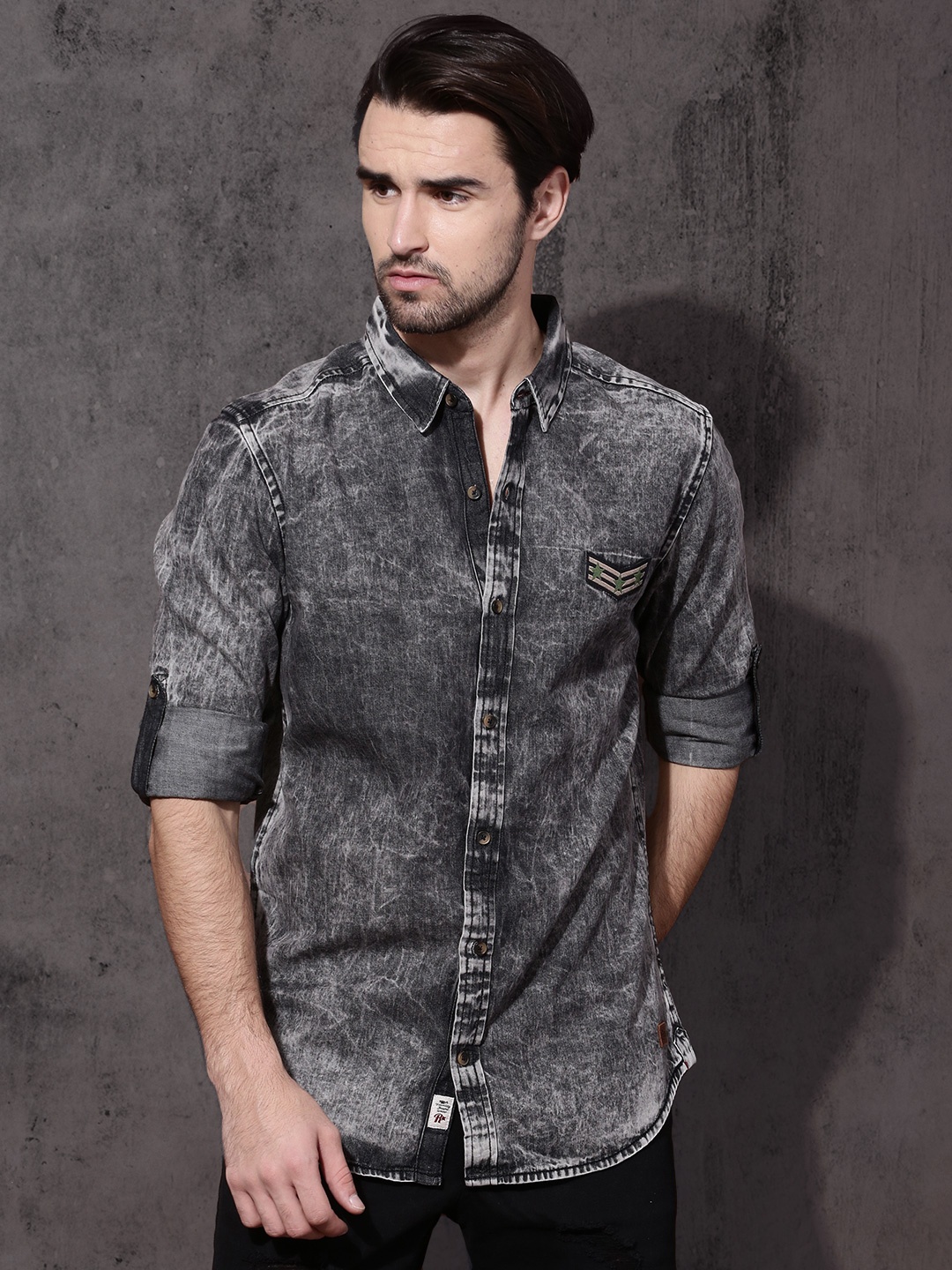 

Roadster Men Black Slim Fit Faded Denim Shirt