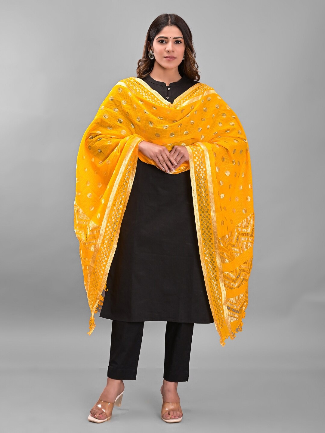 

Apratim Woven Design Silk Dupatta, Yellow