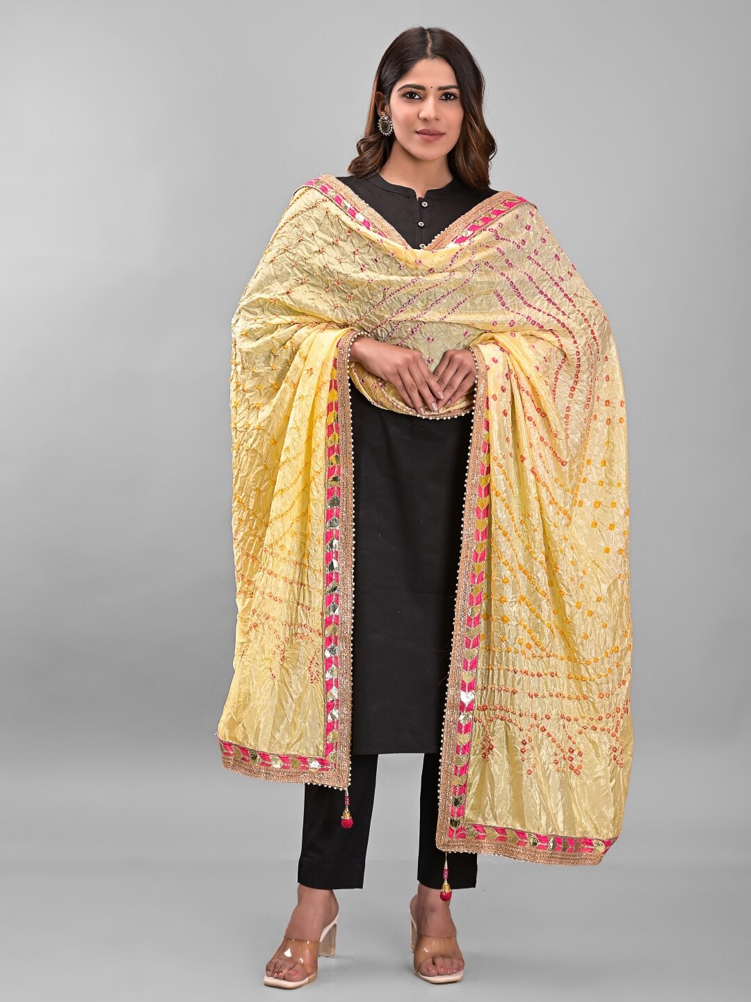 

Apratim Bandhani Printed Art Silk Dupatta, Beige