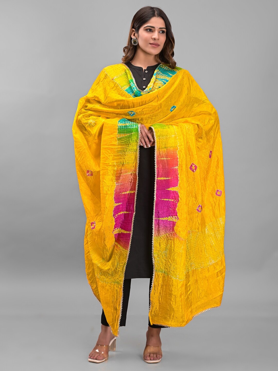 

Apratim Printed Art Silk Shibori Dupatta, Yellow