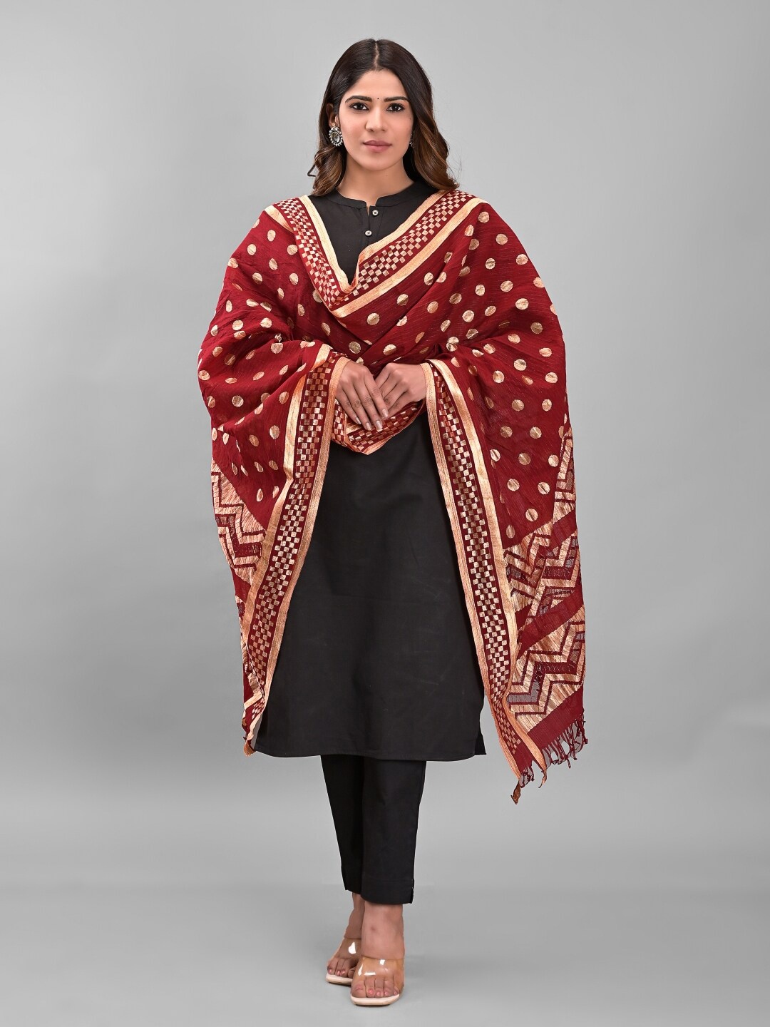 

Apratim Woven Design Dupatta With Zari, Maroon