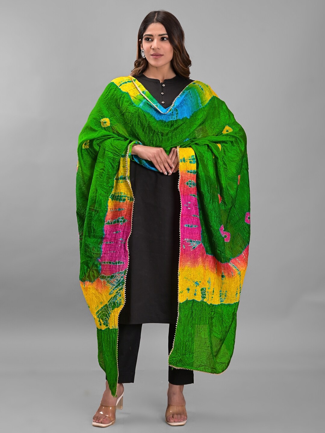 

Apratim Dyed Art Silk Shibori Dupatta, Green