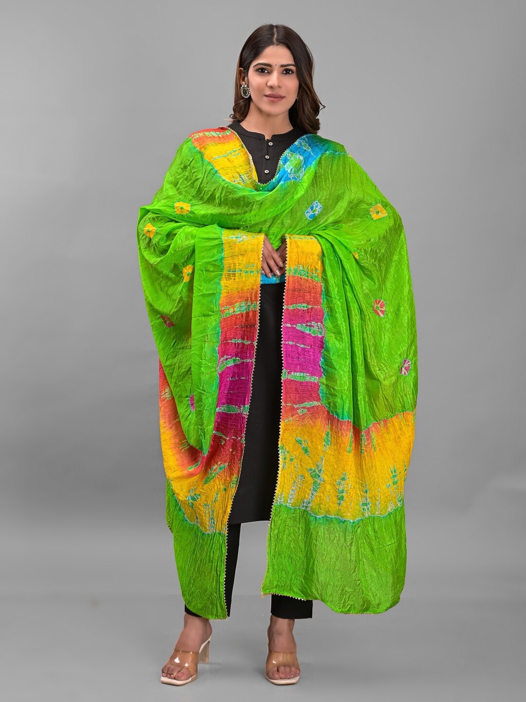 

Apratim Printed Art Silk Shibori Dupatta, Green