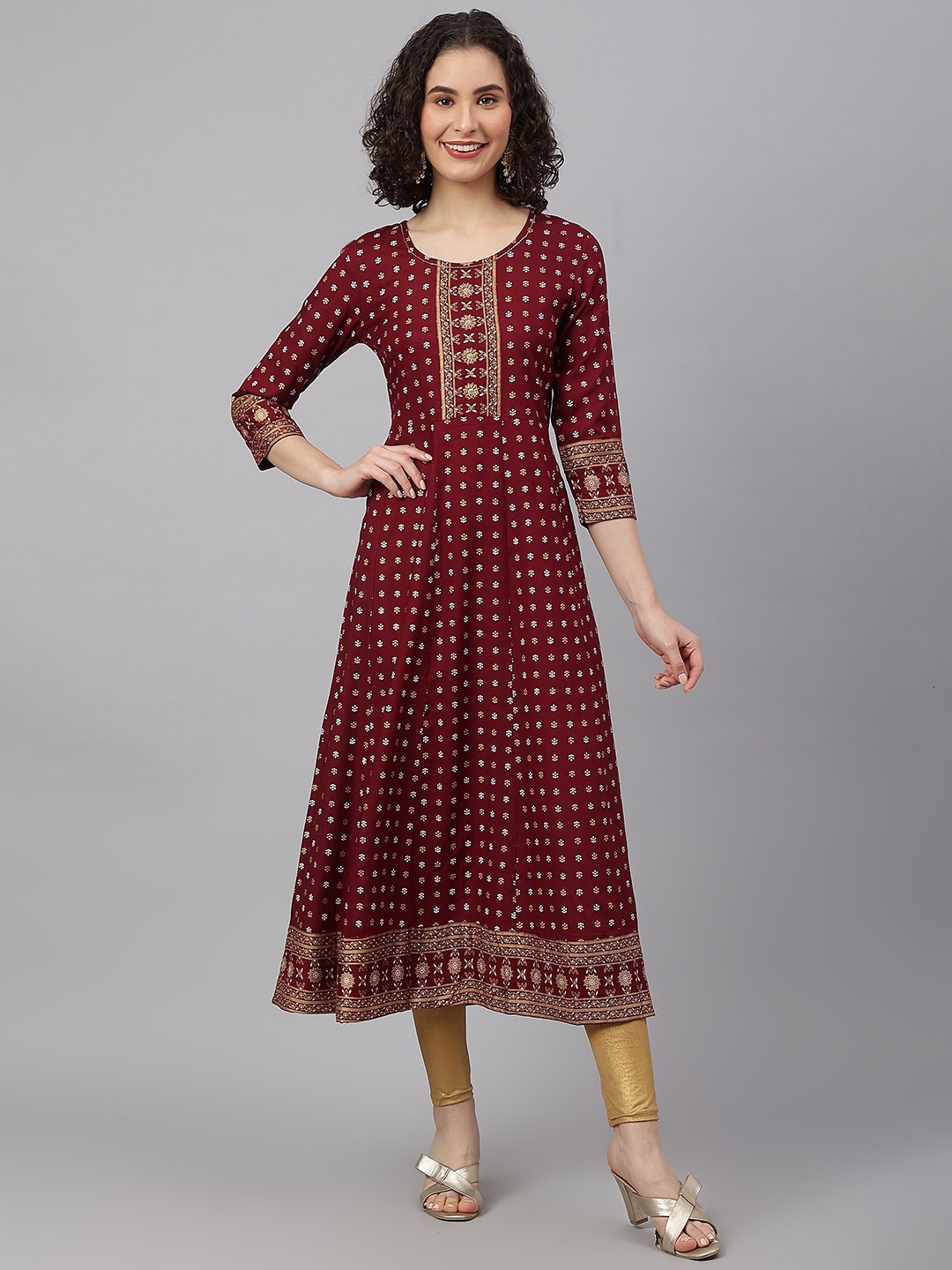 

SAABHI Ethnic Motifs Printed Anarkali Kurta, Maroon