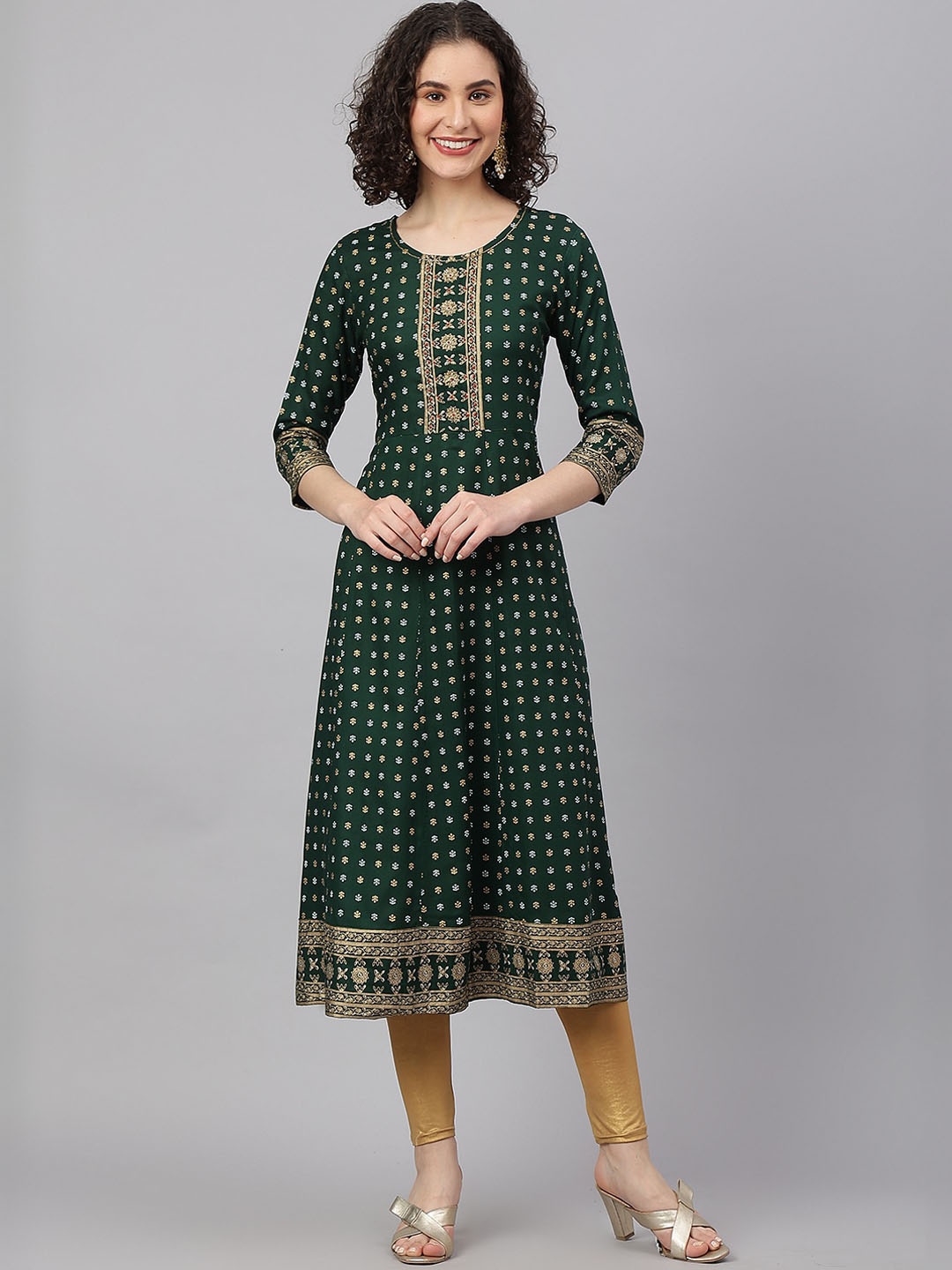 

SAABHI Ethnic Motifs Printed Anarkali Kurta, Green