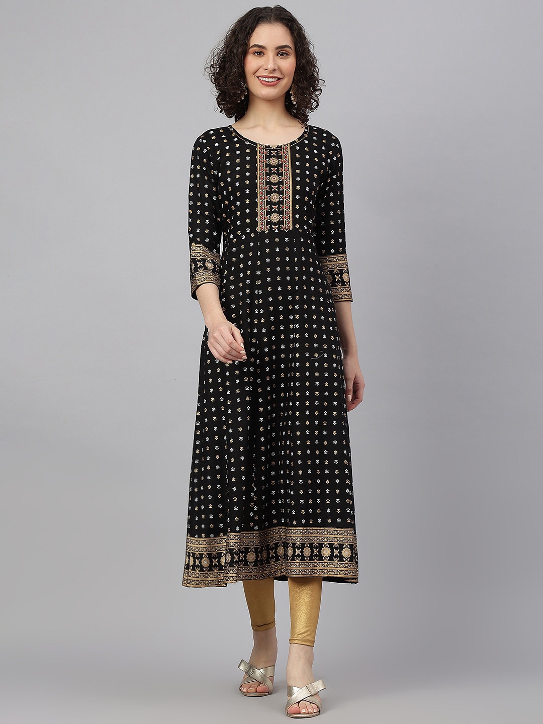 

SAABHI Ethnic Motifs Printed Anarkali Kurta, Black