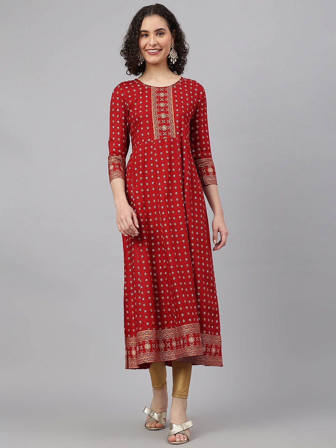 

SAABHI Ethnic Motifs Printed Anarkali Kurta, Red