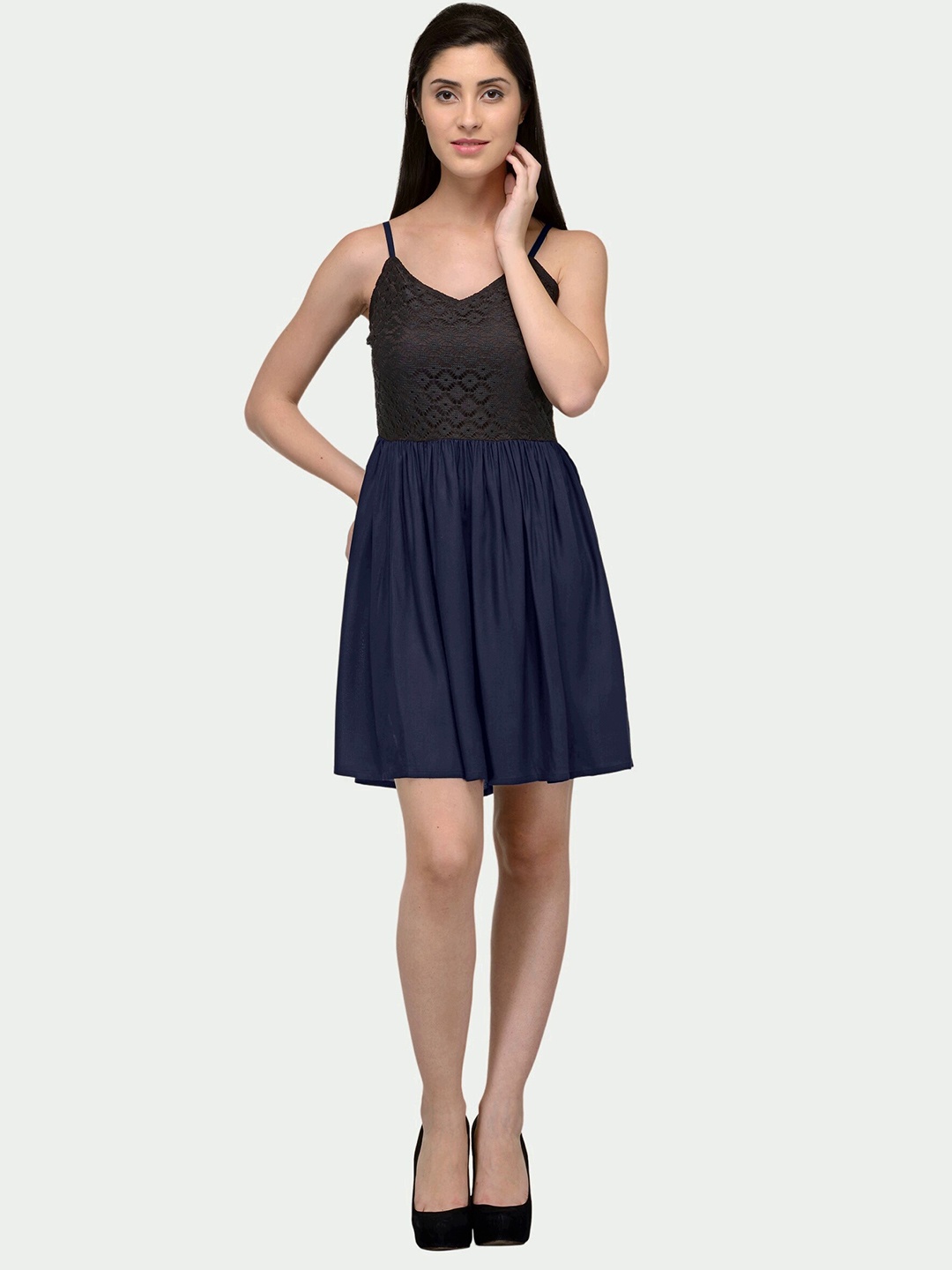 

PATRORNA Self Design Cotton Dress, Black
