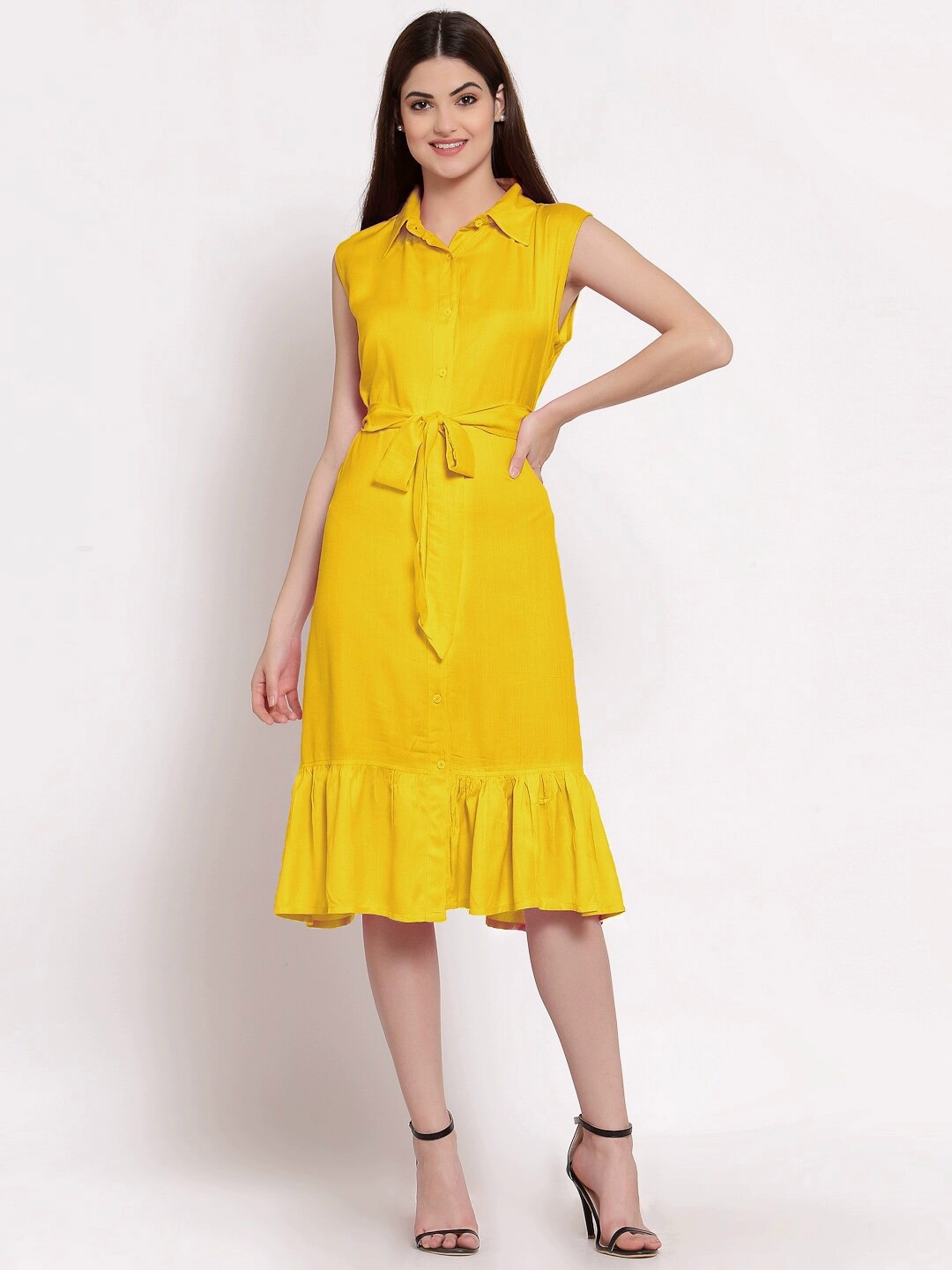 

PATRORNA Shirt Midi Cotton Dress, Yellow