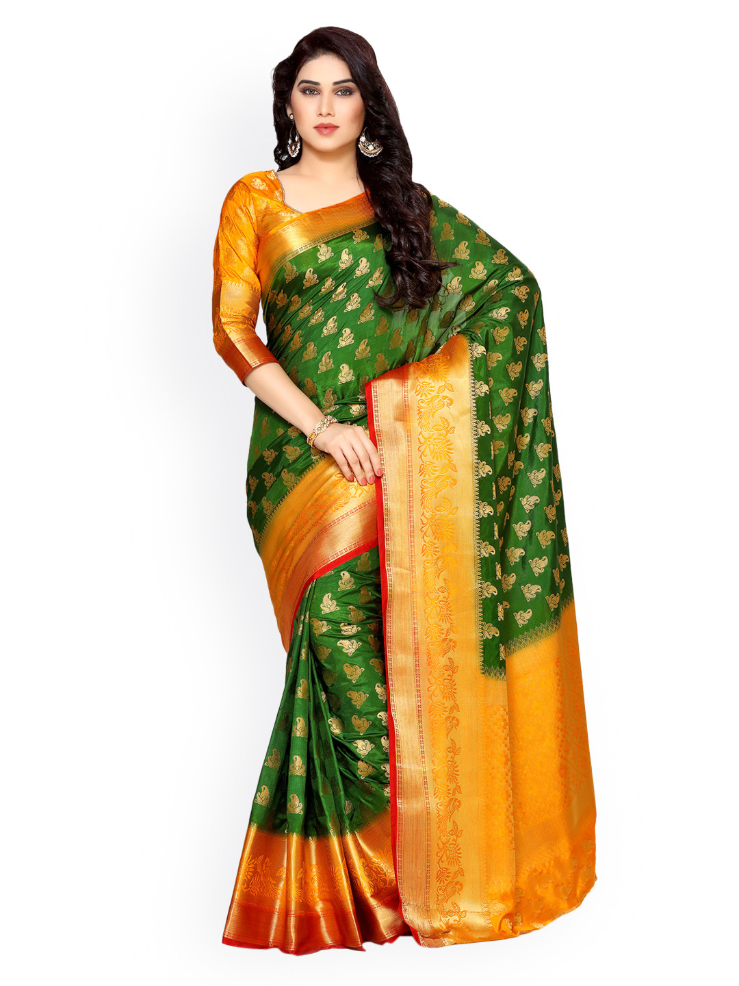 

MIMOSA Green Art Silk Woven Design Kanjeevaram Saree