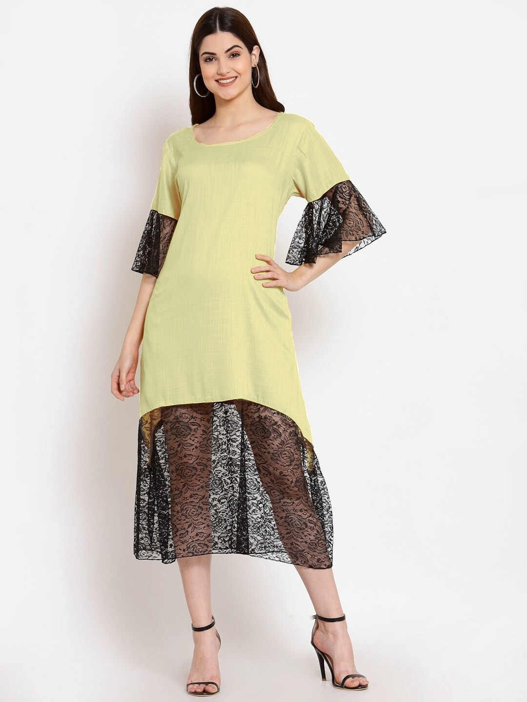 

PATRORNA A-Line Round Neck Cotton Midi Dress, Cream