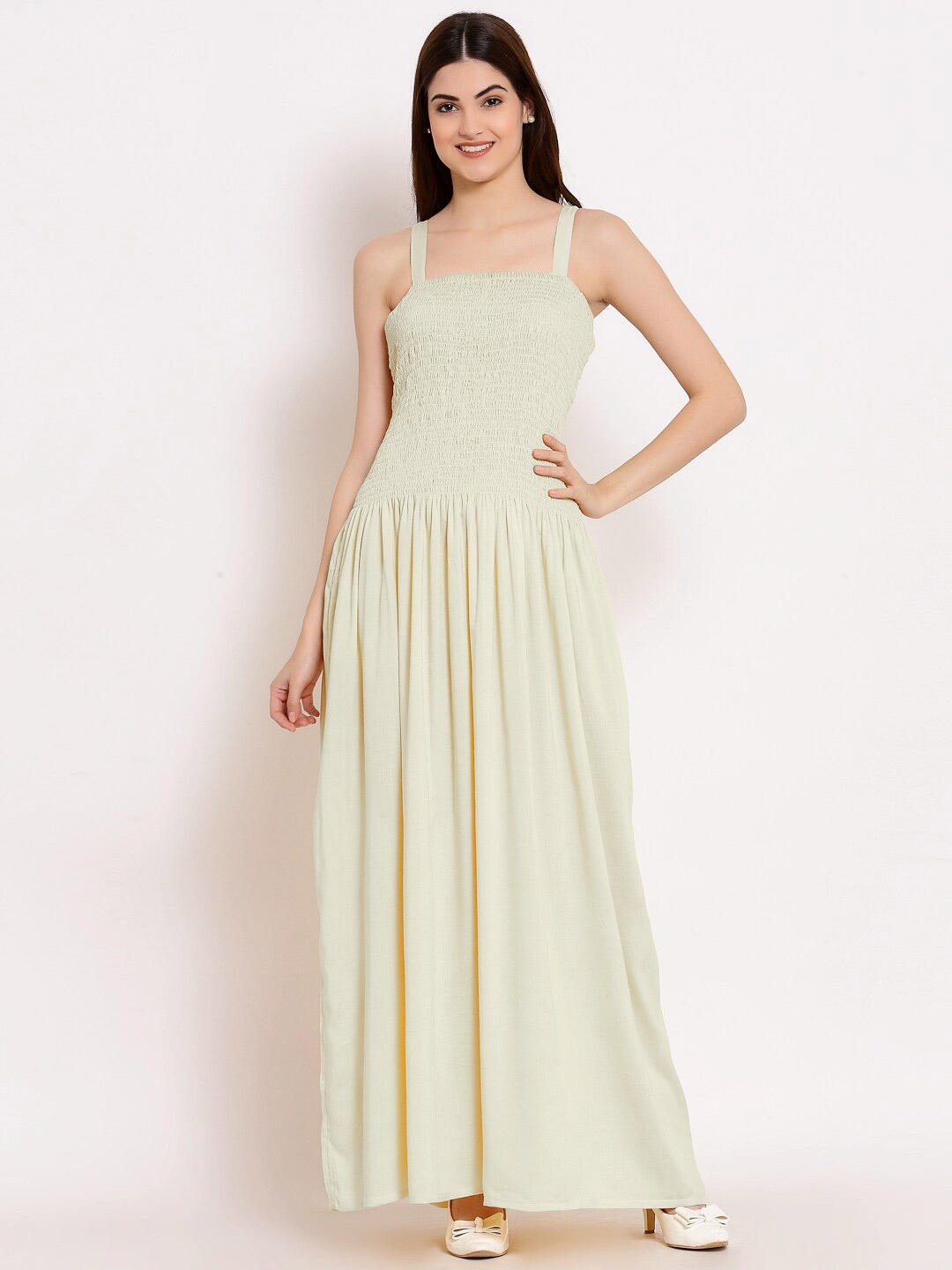 

PATRORNA Cotton Shoulder Straps Maxi Dress, Off white