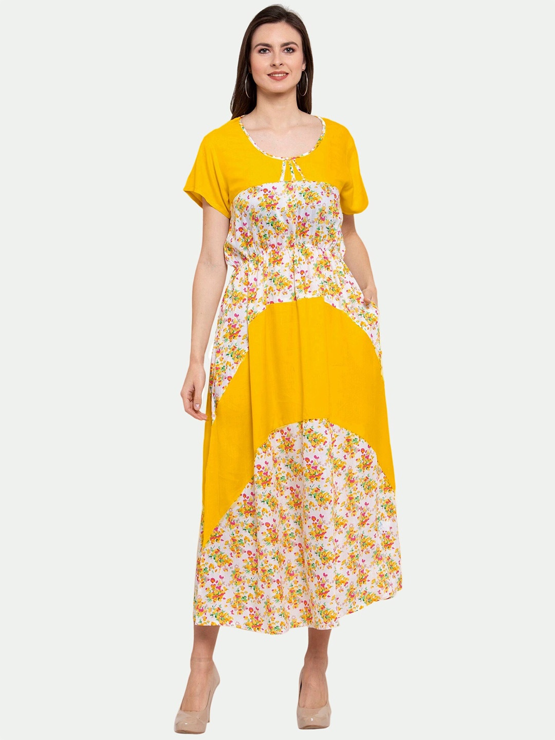

PATRORNA Floral Midi Cotton Dress, Yellow