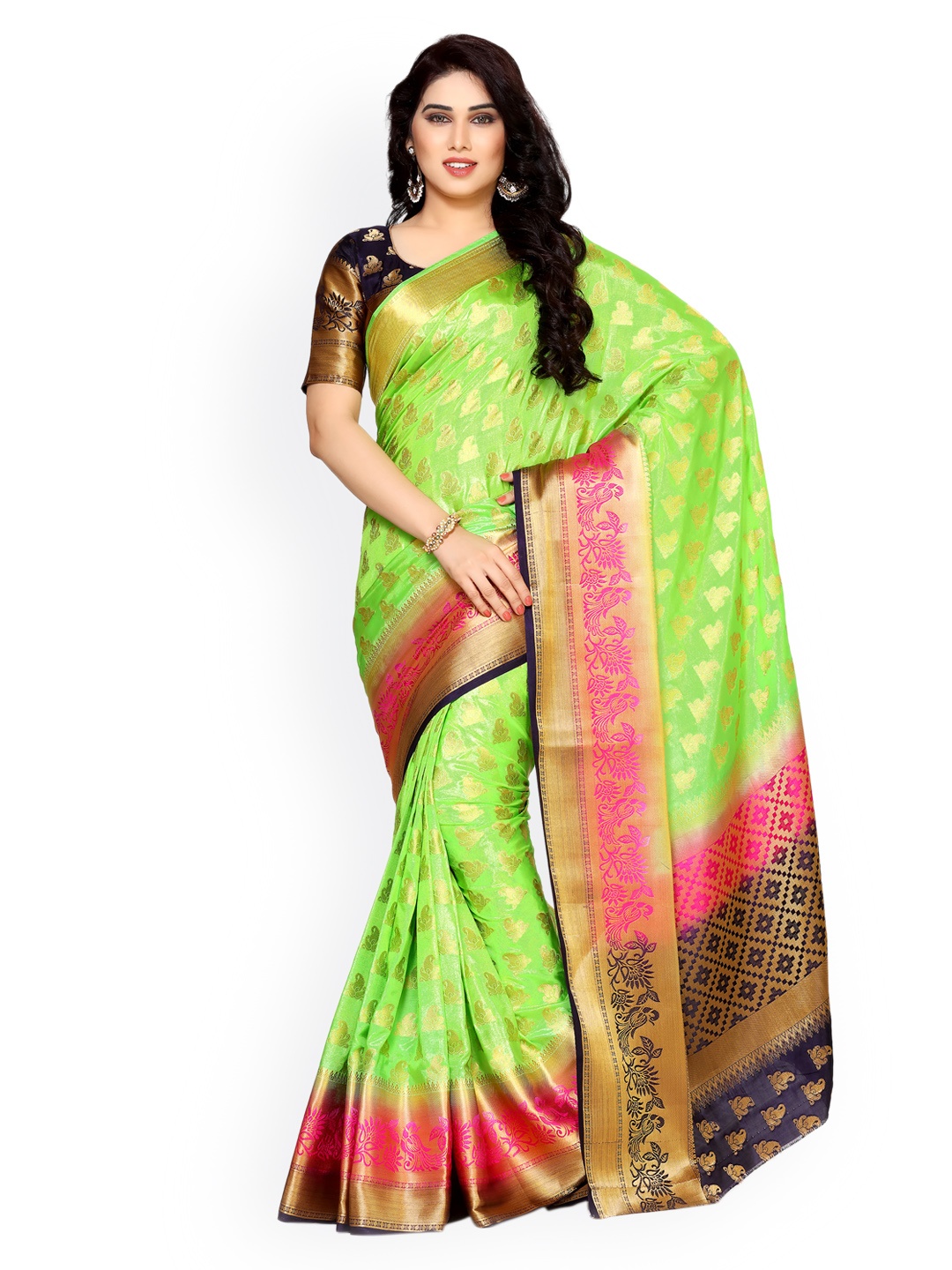 

MIMOSA by Kupinda Lime Green Art Silk Woven Design Kanjeevaram Saree