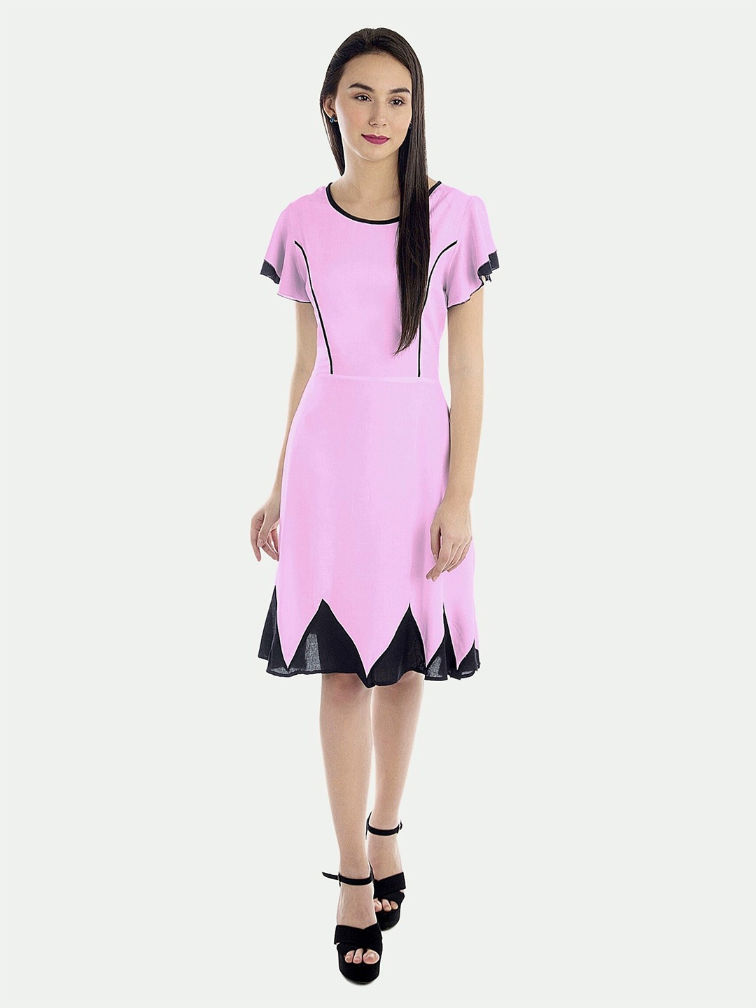 

PATRORNA Flutter Sleeved Mini Cotton Dress, Purple