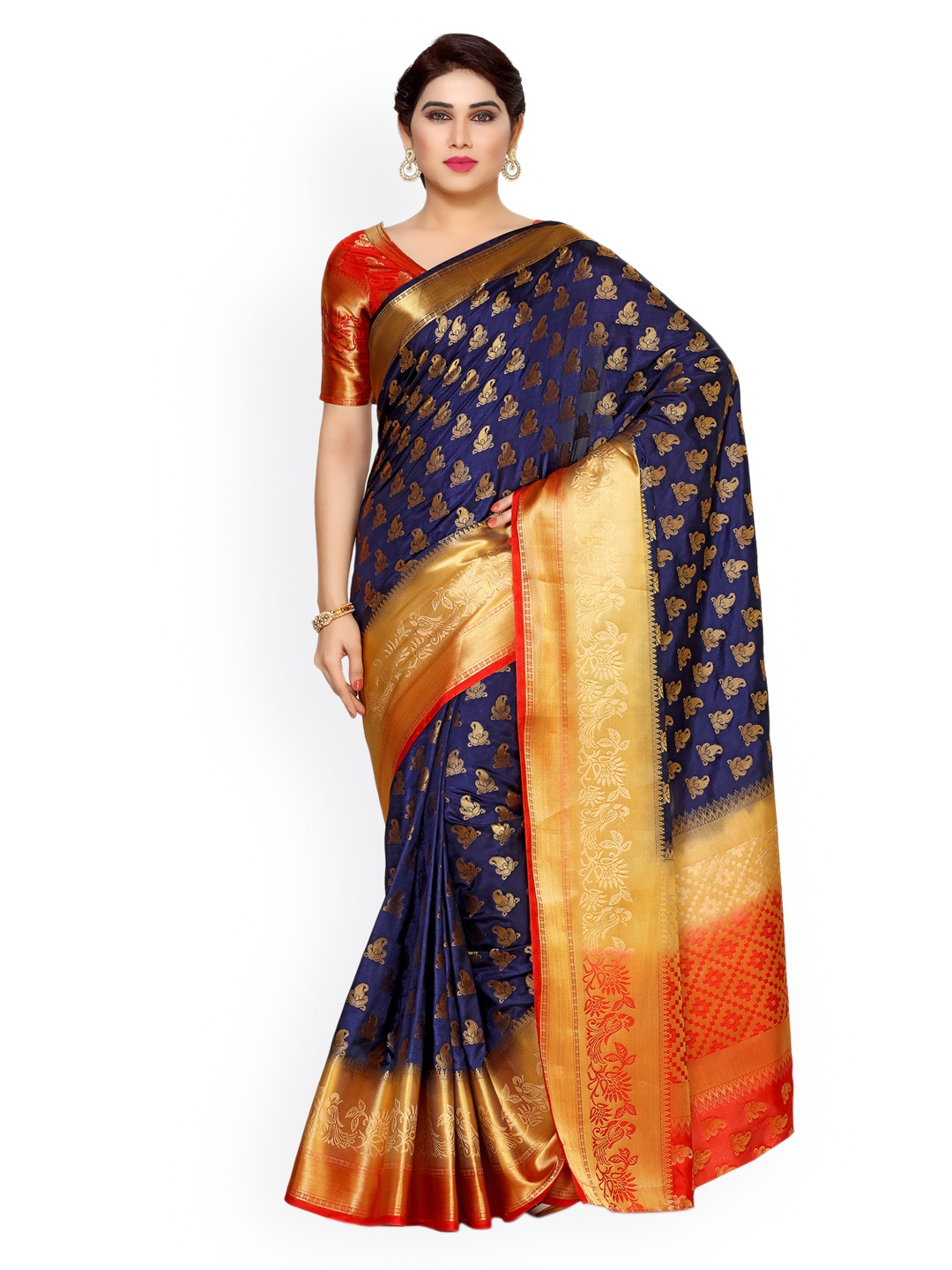 MIMOSA by Kupinda Navy Blue Art Silk Woven Design Kanjeevaram Saree