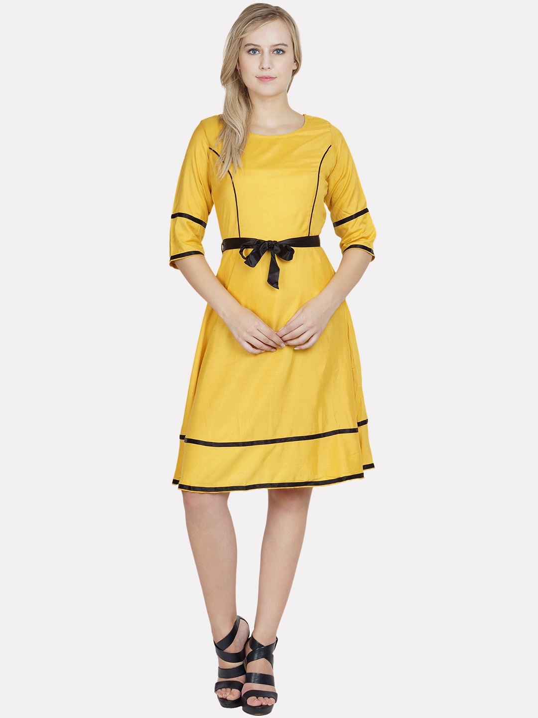 

PATRORNA Fit & Flare Cotton Dress, Yellow