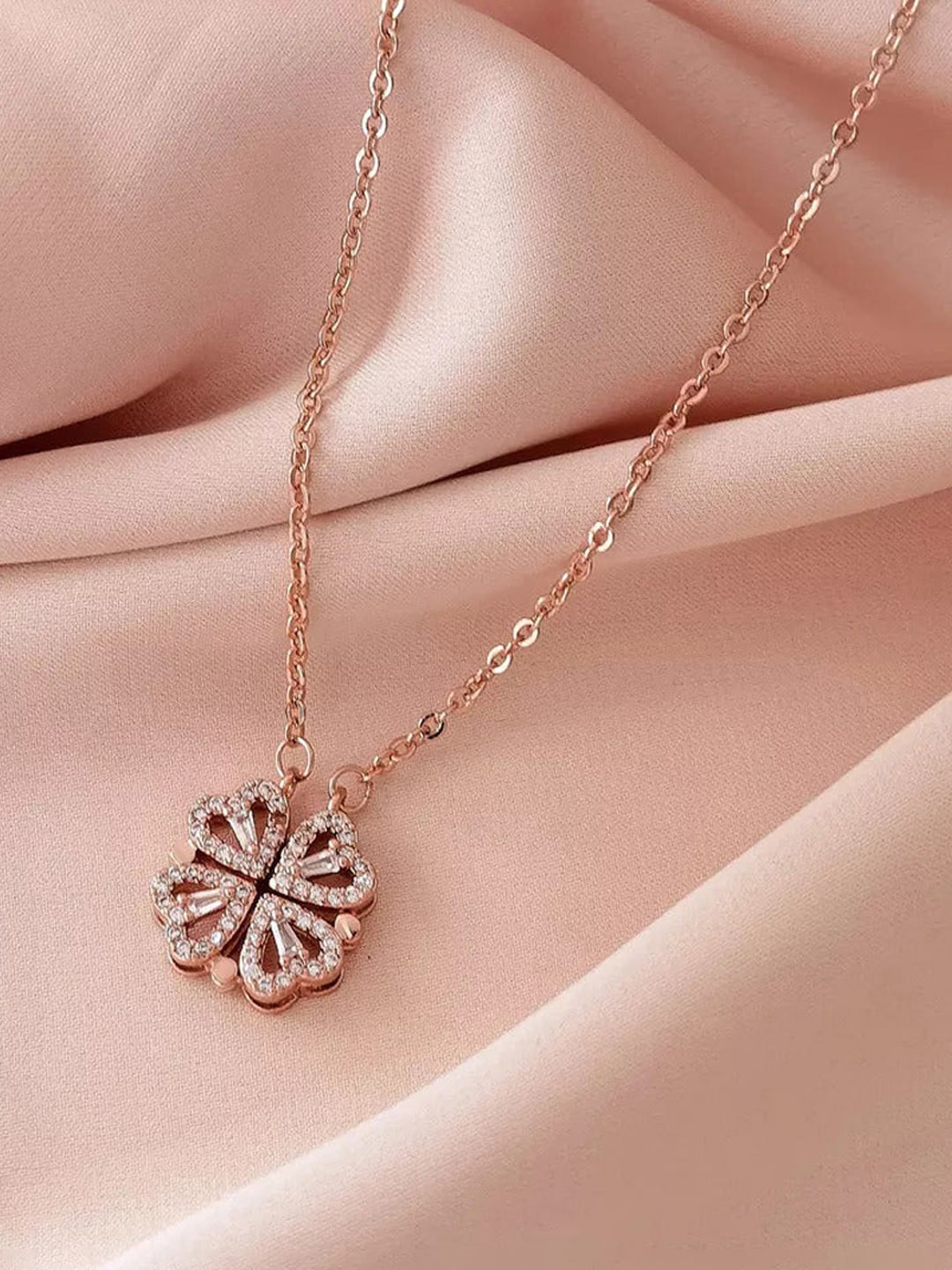 

Designs By Jewels Galaxy Rose Gold-Plated Four Hearts Openable Magnet Pendant with Chain