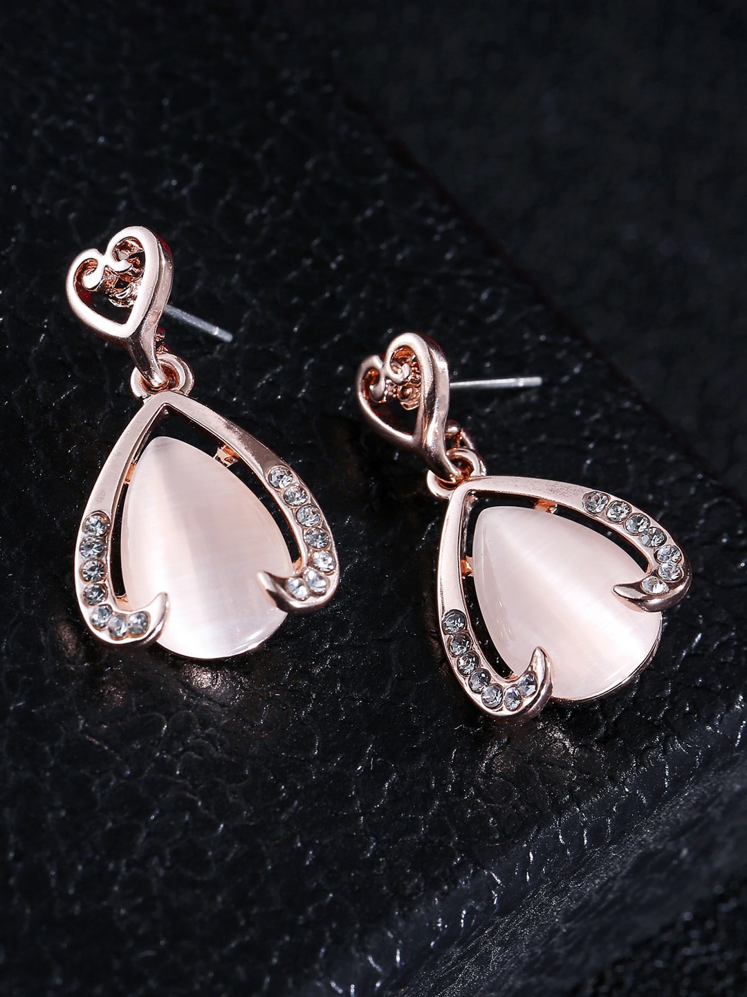 

Designs By Jewels Galaxy Rose Gold-Plated Heart Shaped Drop Earrings, Pink