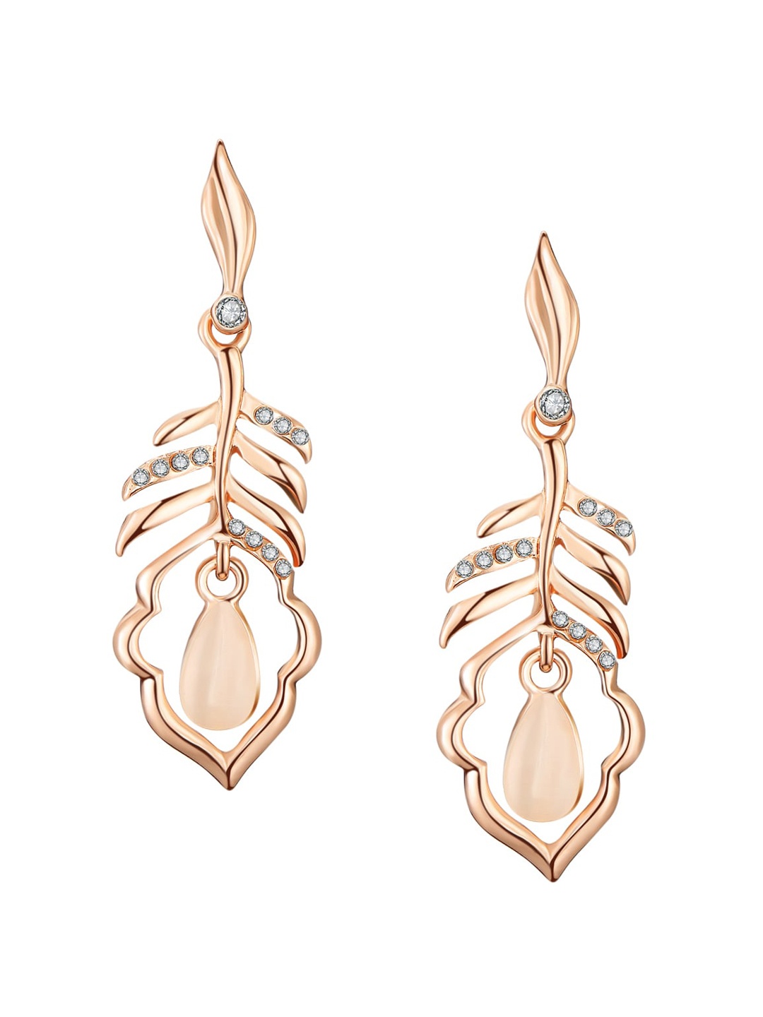 

Designs By Jewels Galaxy Rose Gold-Plated Leaf Shaped Drop Earrings, Peach