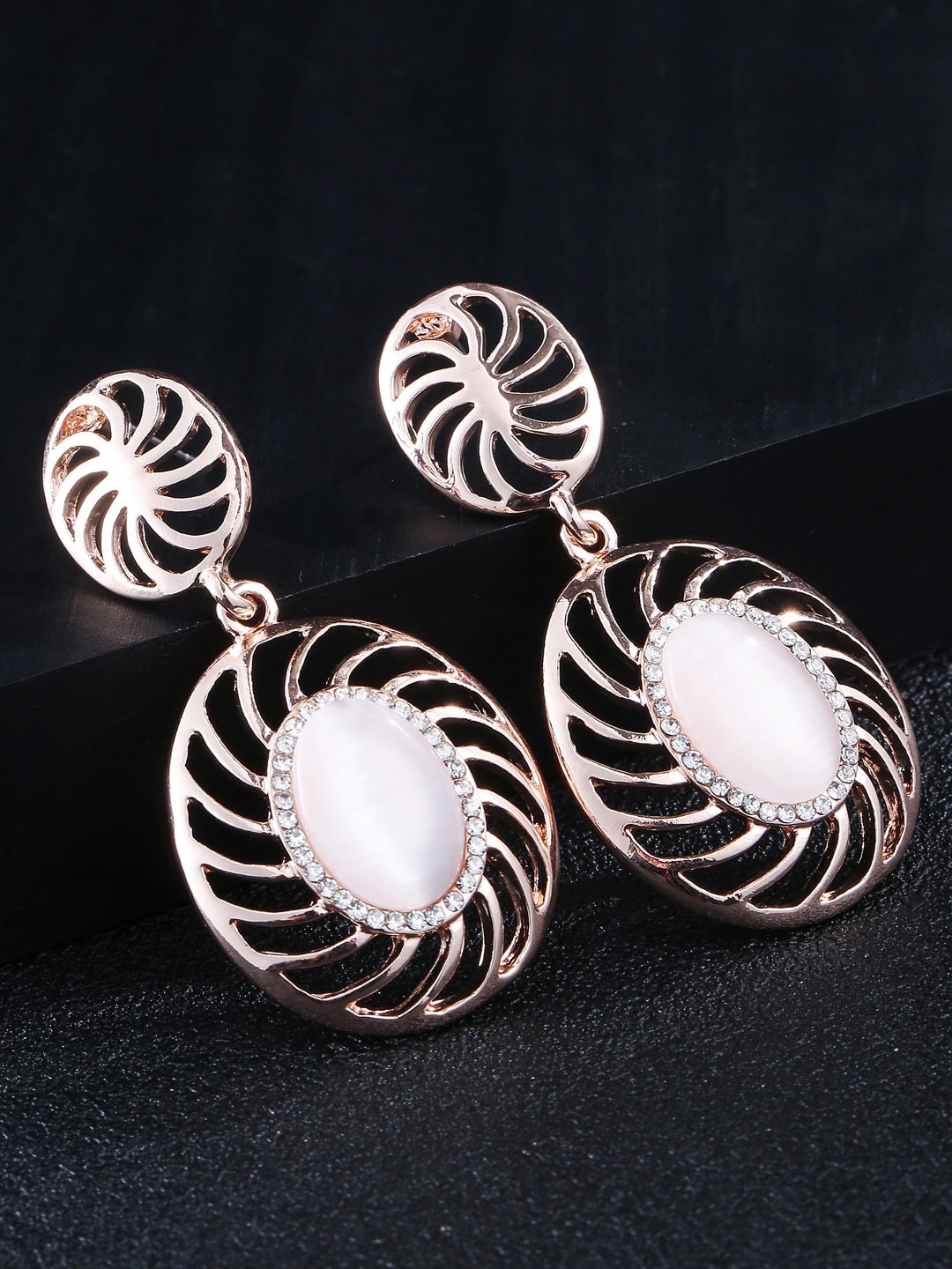 

Jewels Galaxy Rose Gold-Plated Oval Drop Earrings, Peach