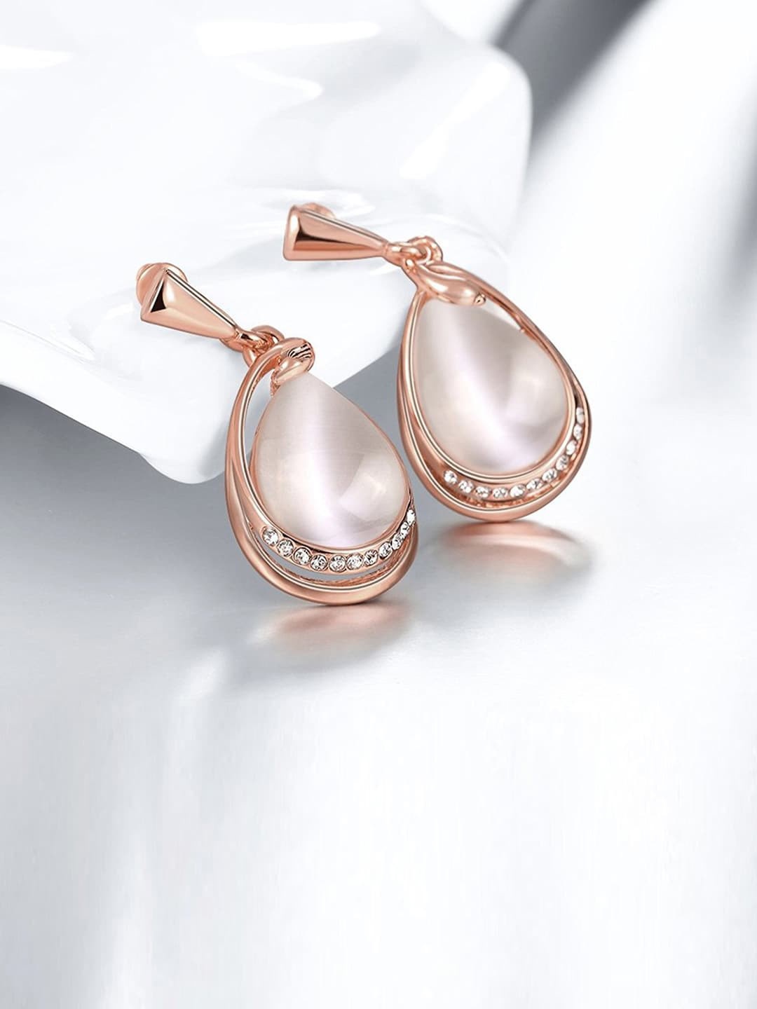 

Jewels Galaxy Rose Gold-Plated Contemporary Drop Earrings, Pink