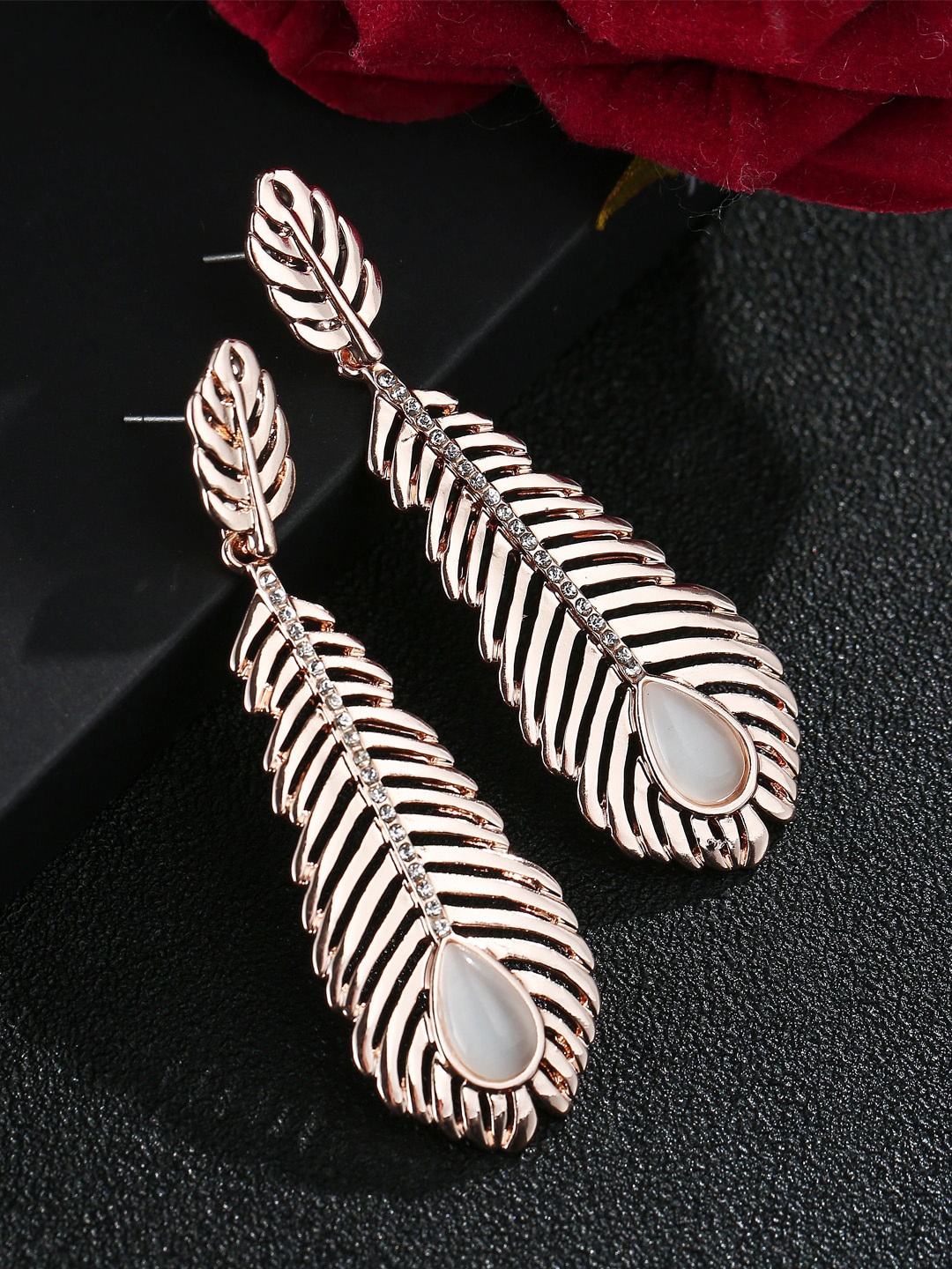 

Jewels Galaxy Rose Gold Plated Leaf Shaped Drop Earrings