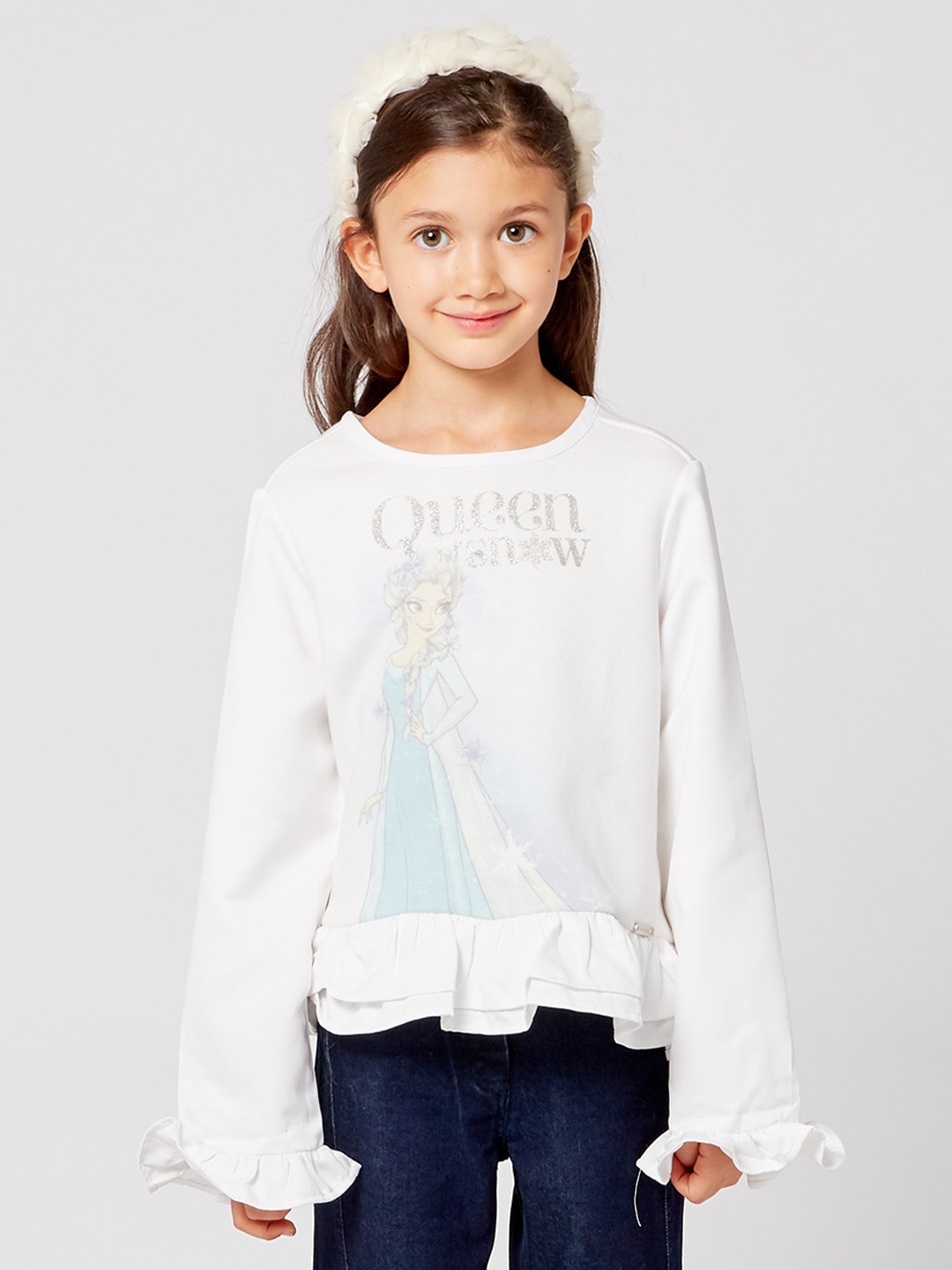 

One Friday Girls Frozen Embellished Top, Off white