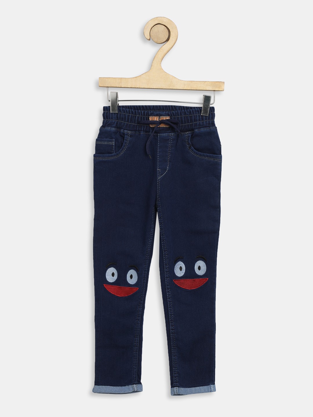 

F2M Boys Slim Fit High-Rise Embroidered Cotton Jeans, Navy blue