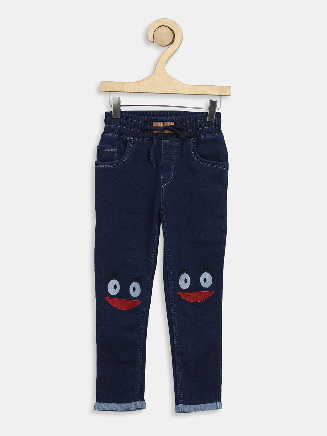 

F2M Girls Navy Slim Fit High-Rise Mildly Distressed Embroidered Cotton Jeans, Navy blue