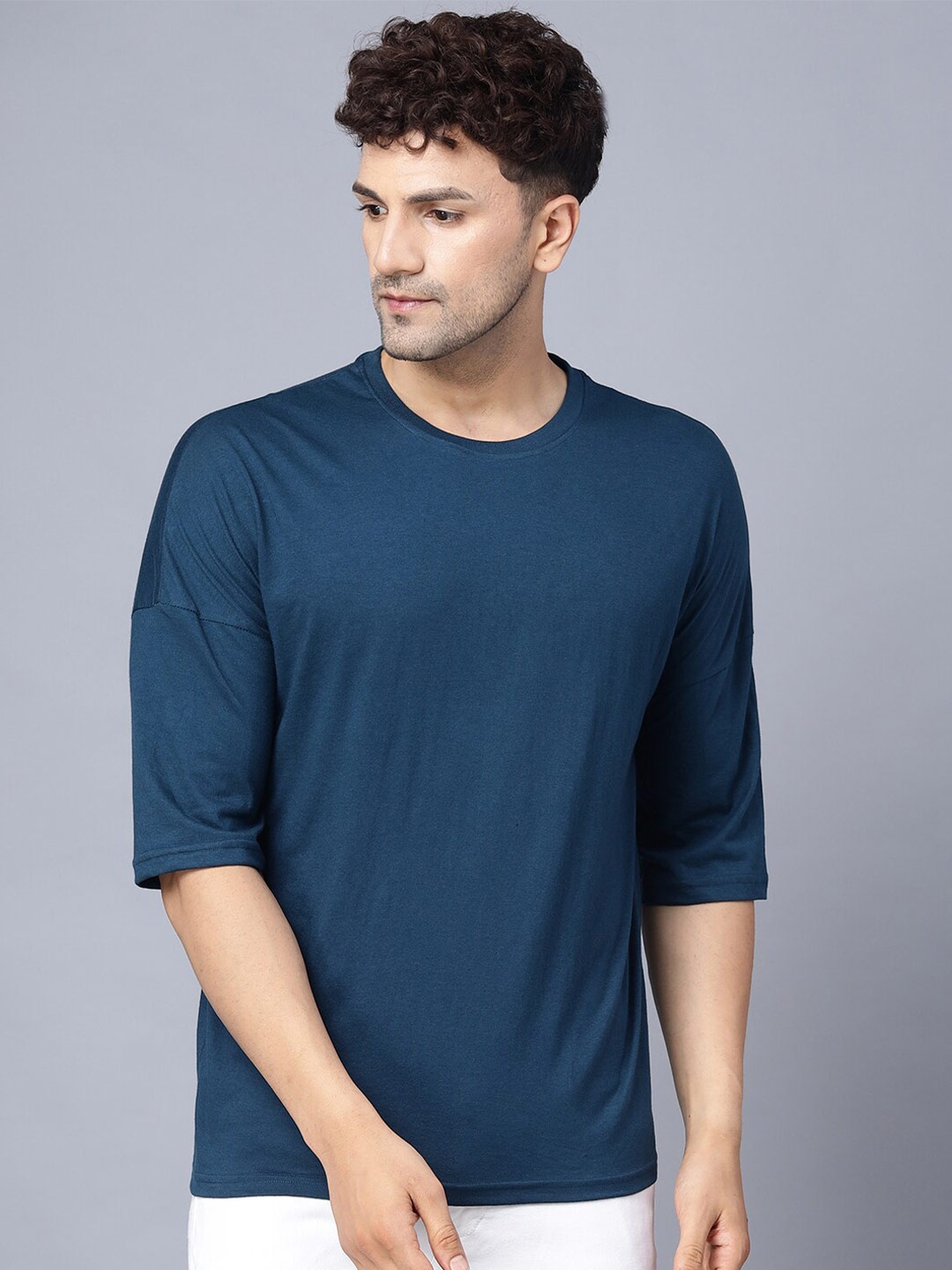 

THE EG STORE Men Extended Sleeves Cotton T-shirt, Blue